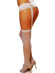 Dreamgirl White Crotchless Suspender Tights, White, hi-res