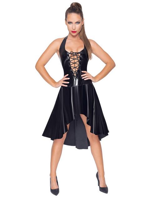 PVC Neckholder-Kleid mit tiefem Ausschnitt, Schwarz, hi-res