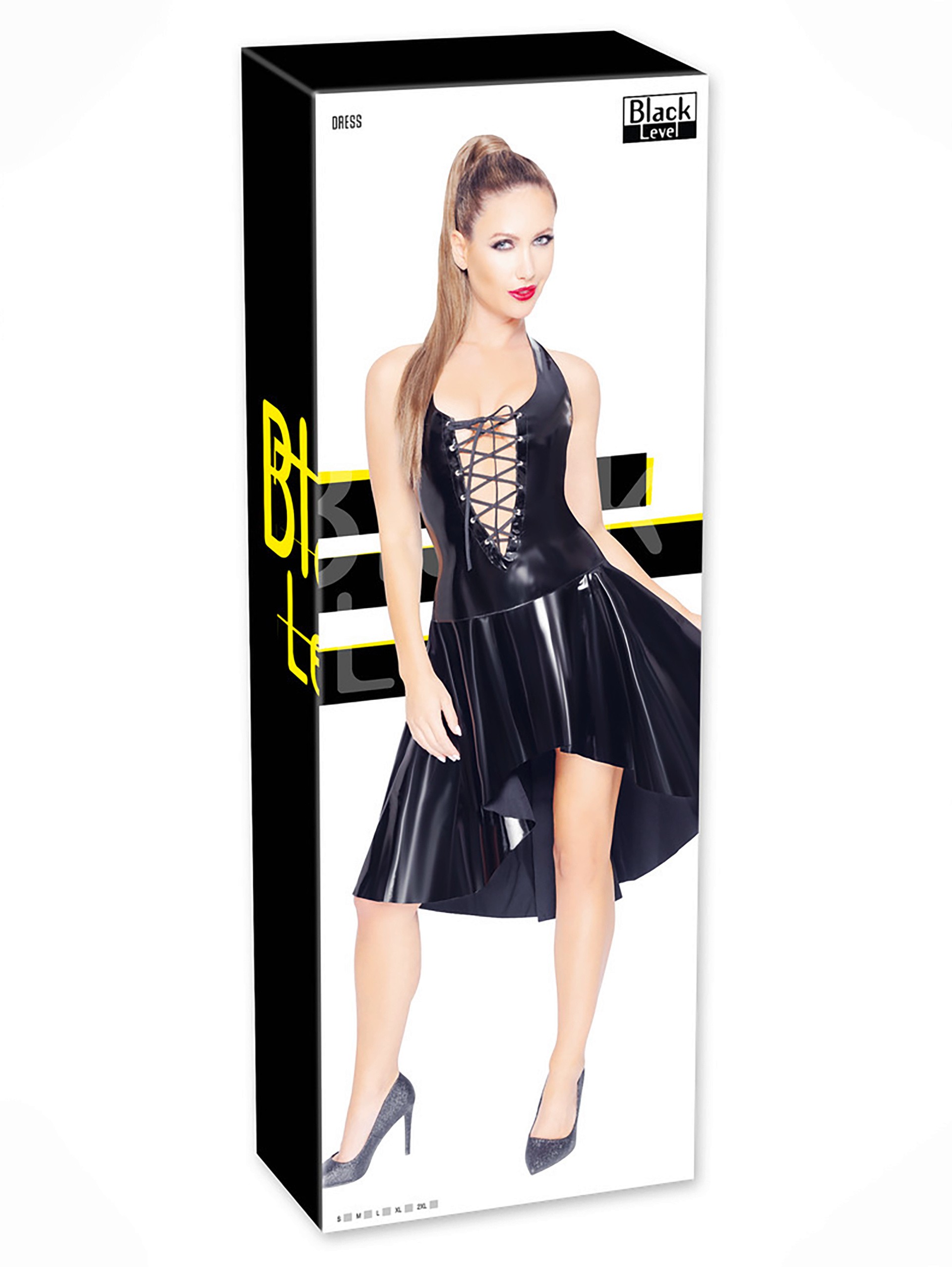 Black Level PVC Deep Plunge Halterneck Dress, Black, hi-res