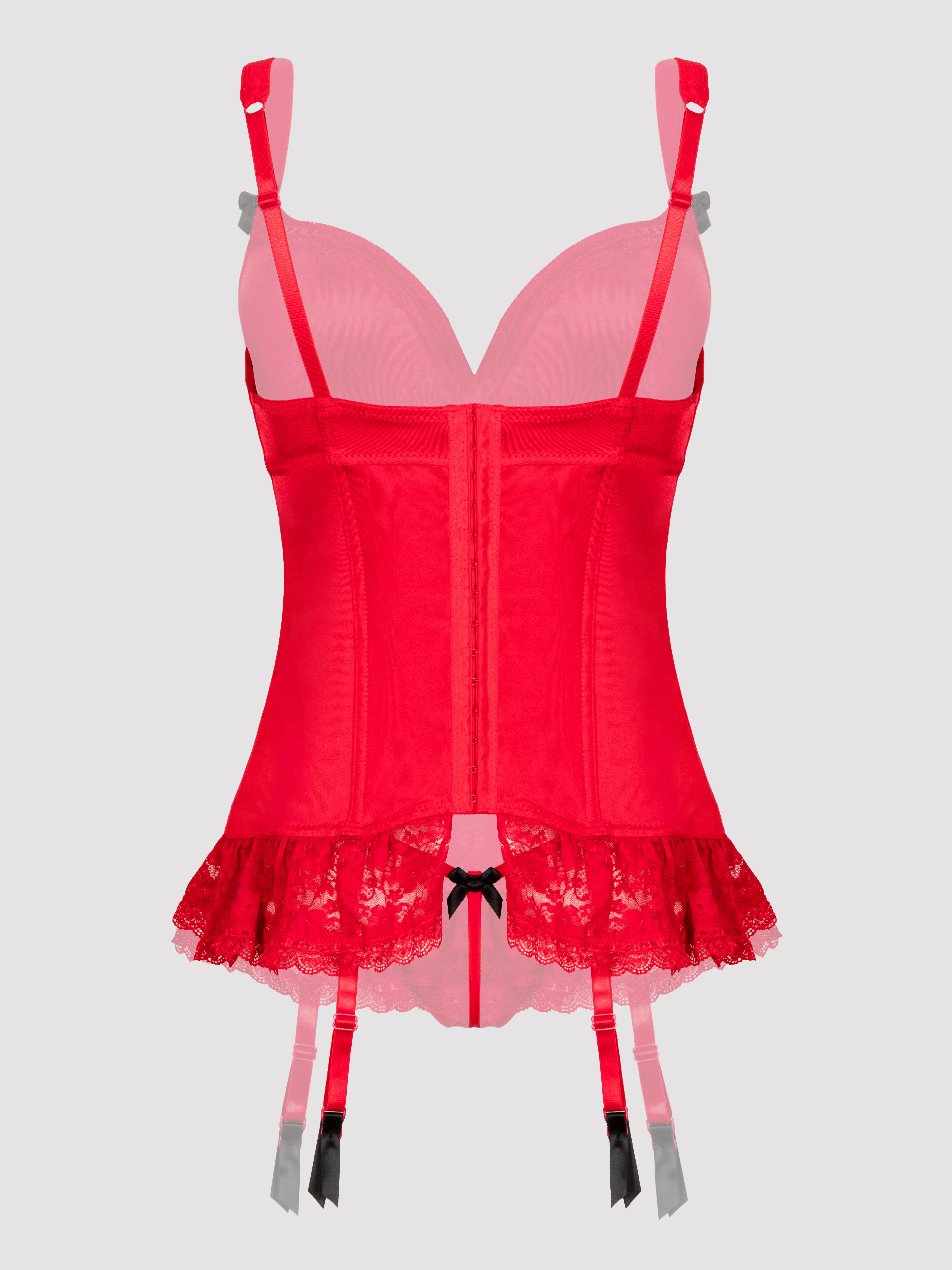 Lovehoney Seduce Me Push-Up Basque Set, Red, hi-res
