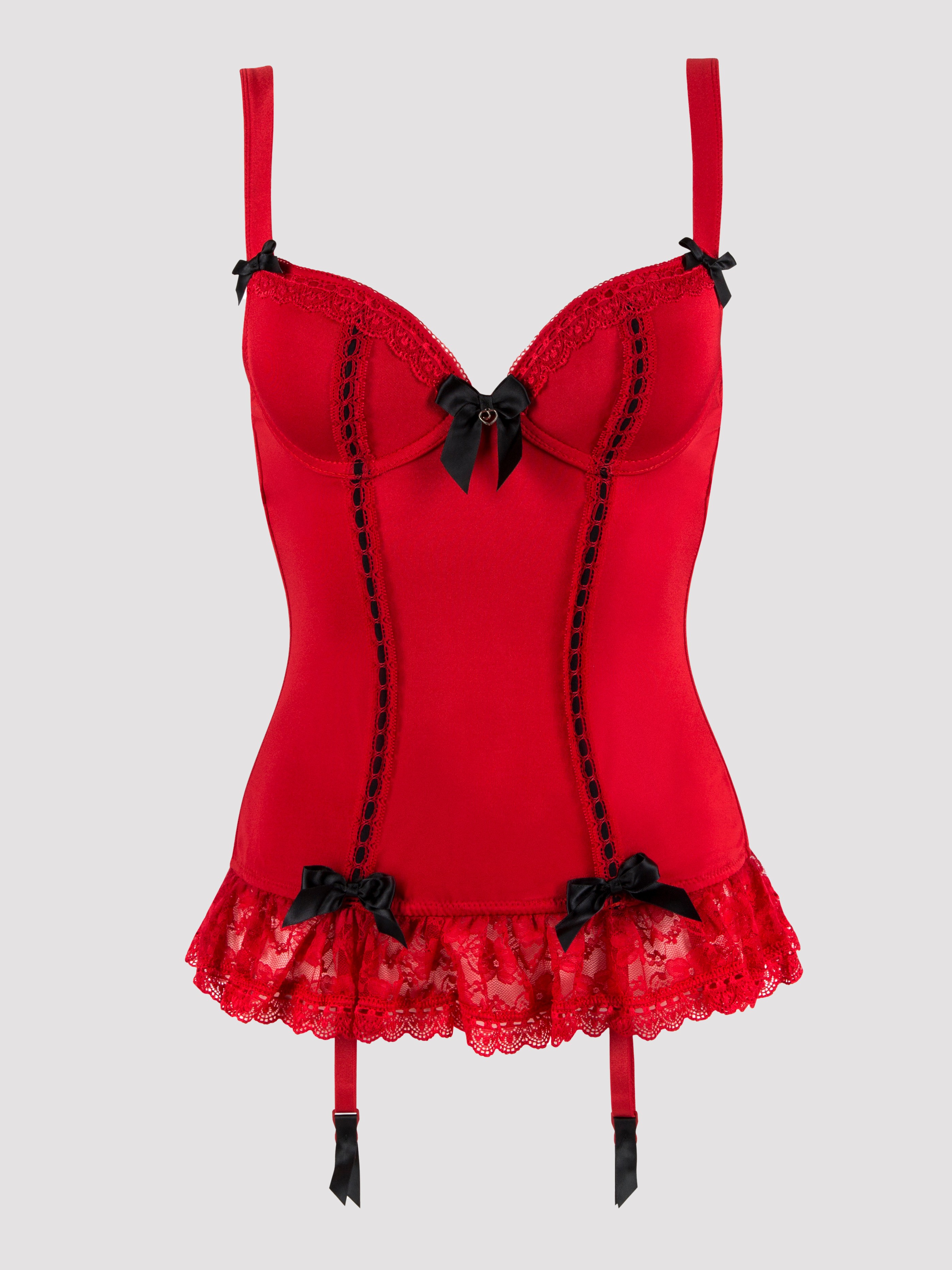 Lovehoney Seduce Me Push-Up Basque Set, Red, hi-res