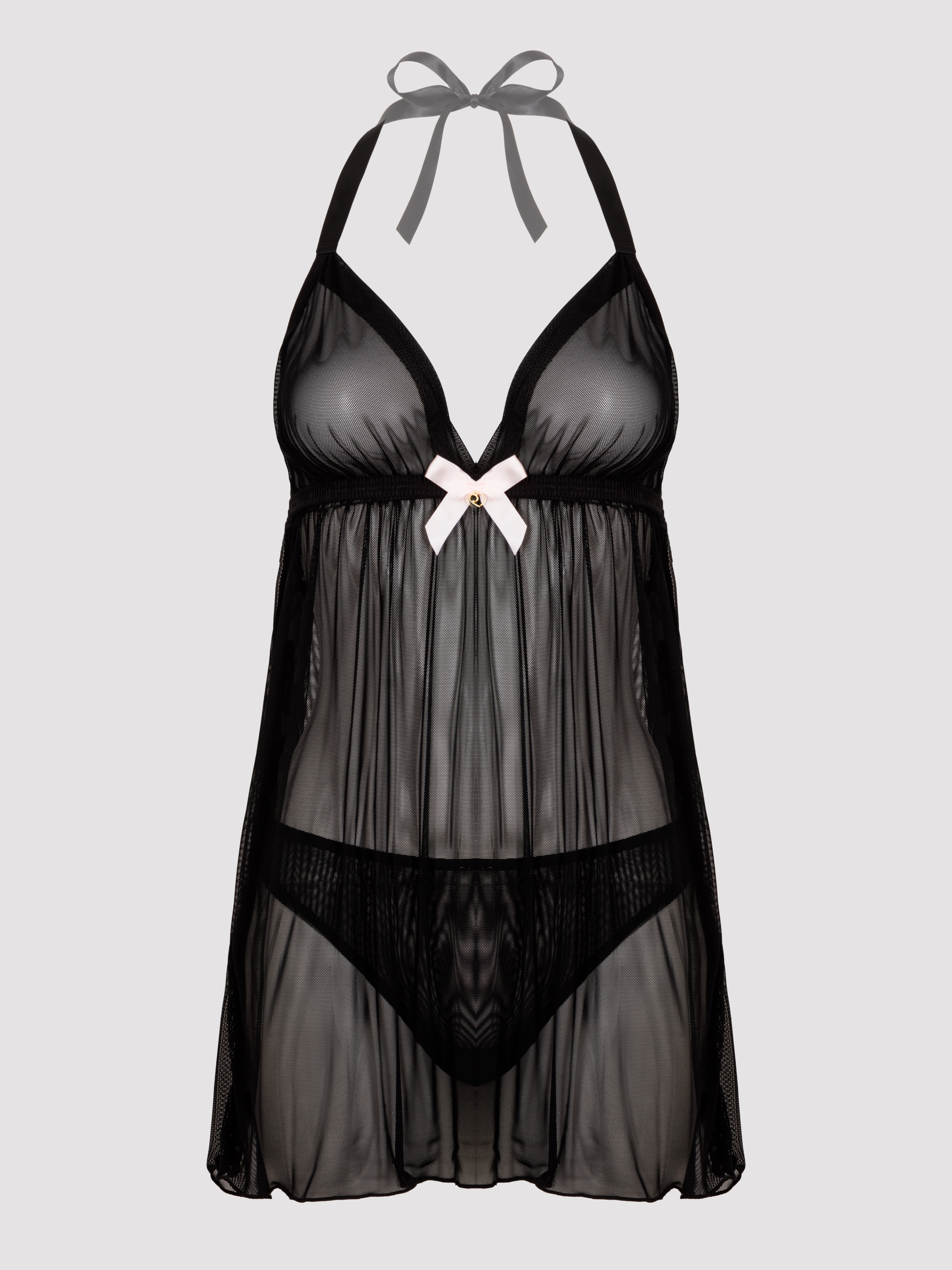 Lovehoney Barely There Purple Sheer Babydoll Set, Black, hi-res