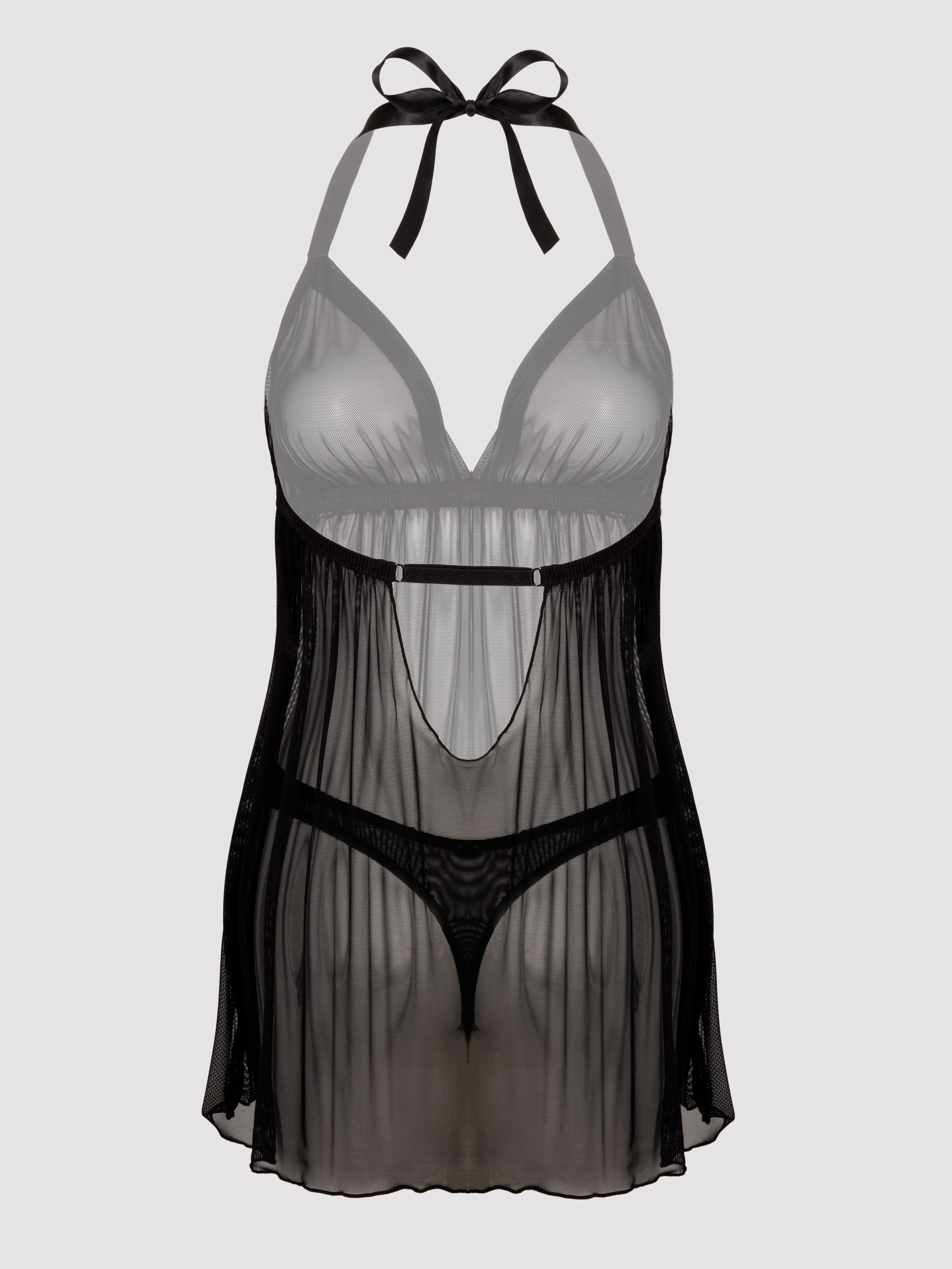 Lovehoney Barely There Purple Sheer Babydoll Set, Black, vanilla