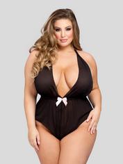 Lovehoney Plus Size Barely There Sheer Black Crotchless Teddy, Black, hi-res