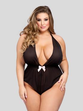 Lovehoney Plus Size Barely There durchsichtiger Ouvert-Body (schwarz)y