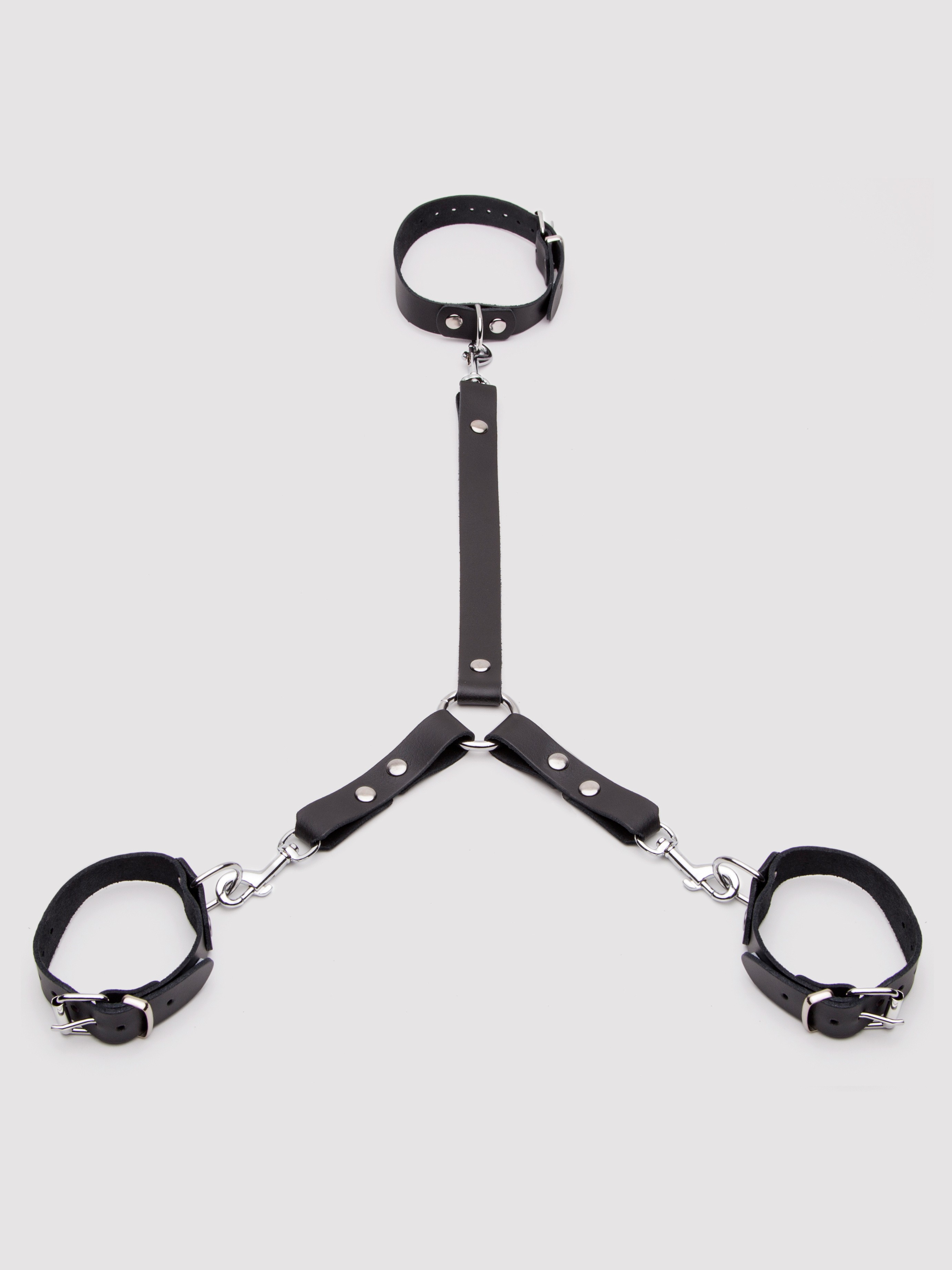 Bondage Boutique Leather Wrist-to-Neck Restraint, Black, hi-res