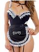 Dreamgirl Crotchless French Maid Costume with Suspender Apron, Black, hi-res