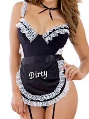 Dreamgirl Crotchless French Maid Costume with Garter Apron, Black, hi-res