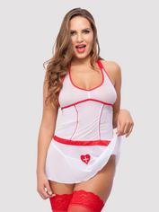 Lovehoney Fantasy Bedside Babe Backless Sheer Nurse Outfit, White, hi-res