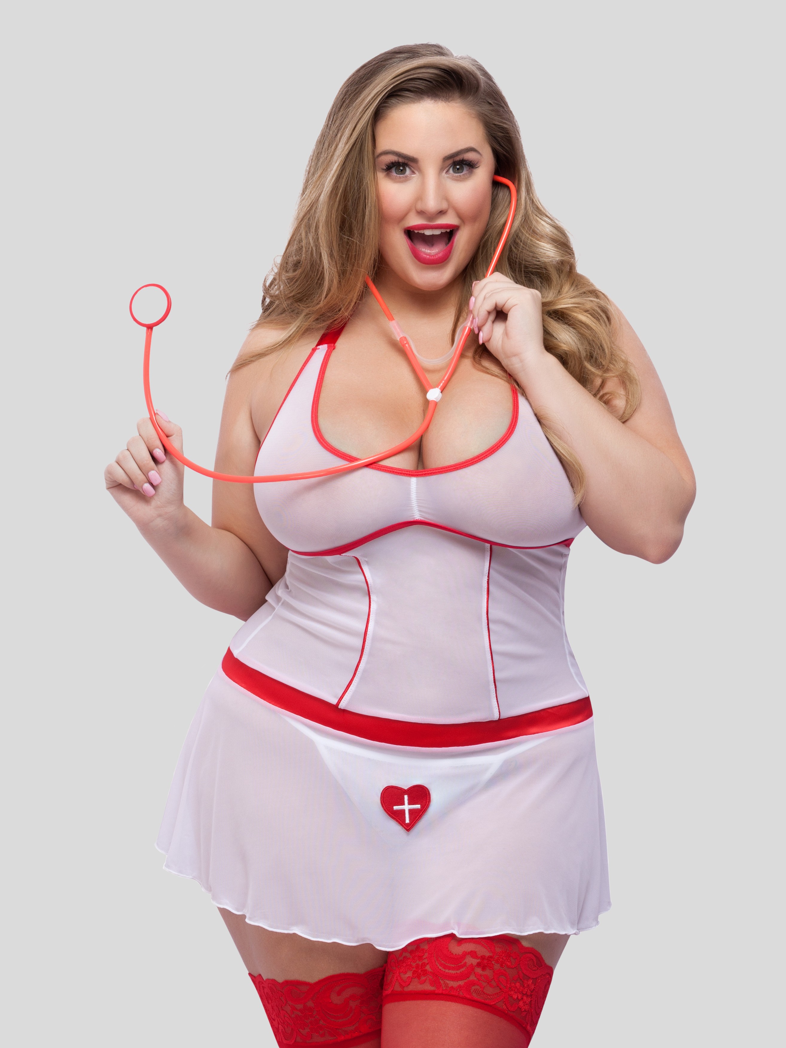 Lovehoney Fantasy Bedside Babe Backless Sheer Nurse Outfit, White, hi-res