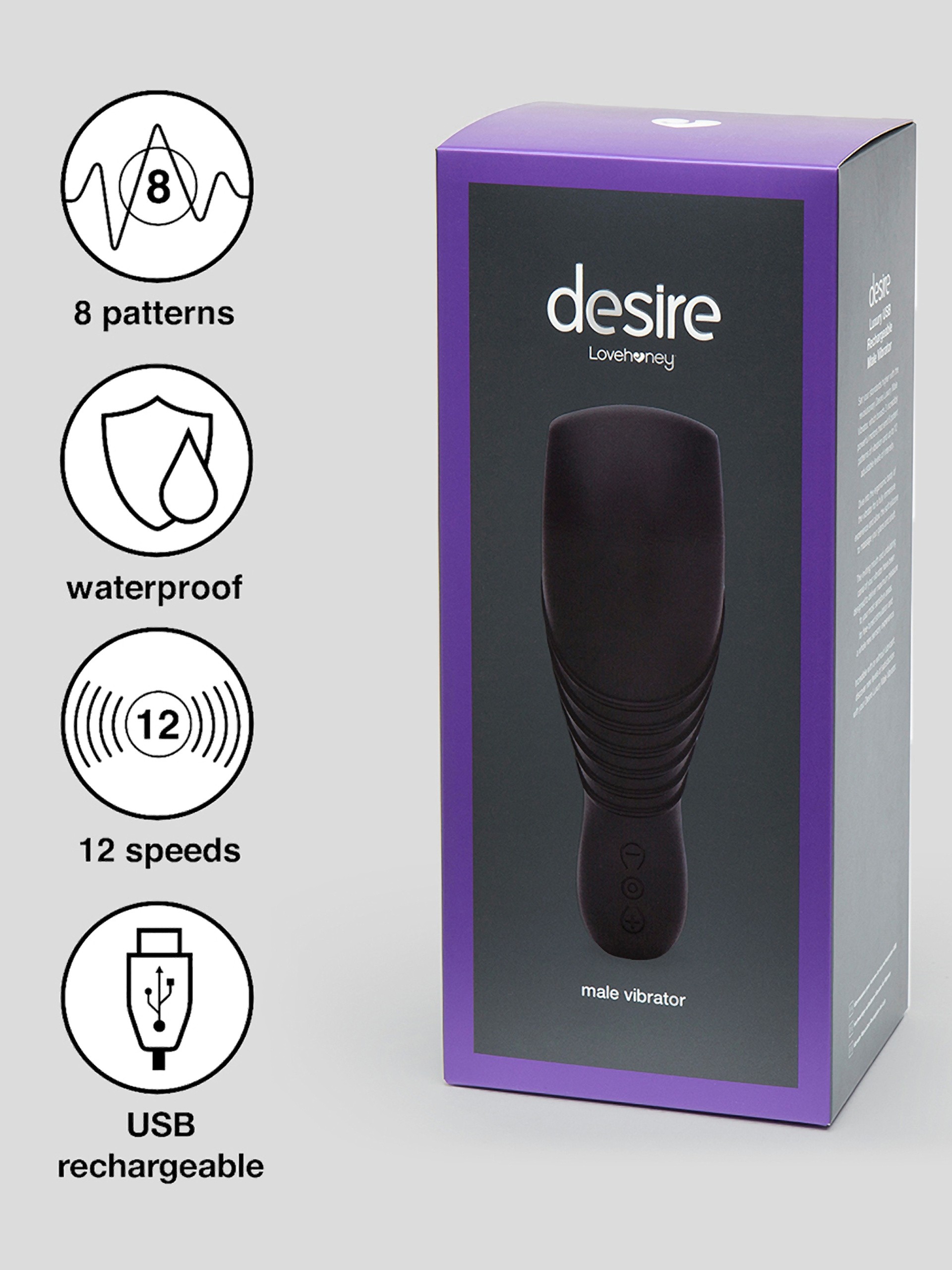 Desire Luxury Rechargeable Male Vibrator, Black, hi-res