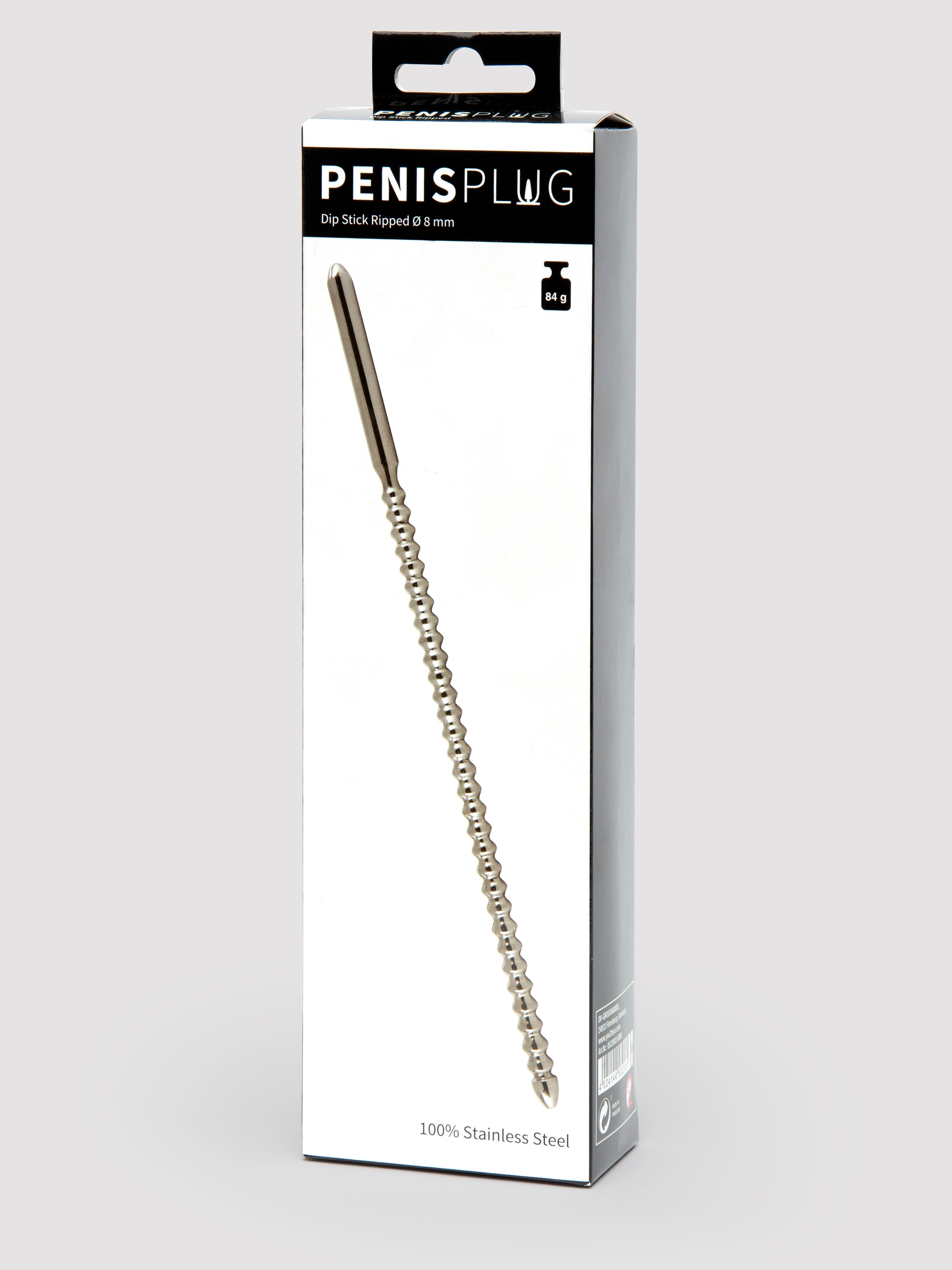 Penis Plug 8mm Double Ended Stainless Steel Ribbed Urethral Dilator, Silver, hi-res