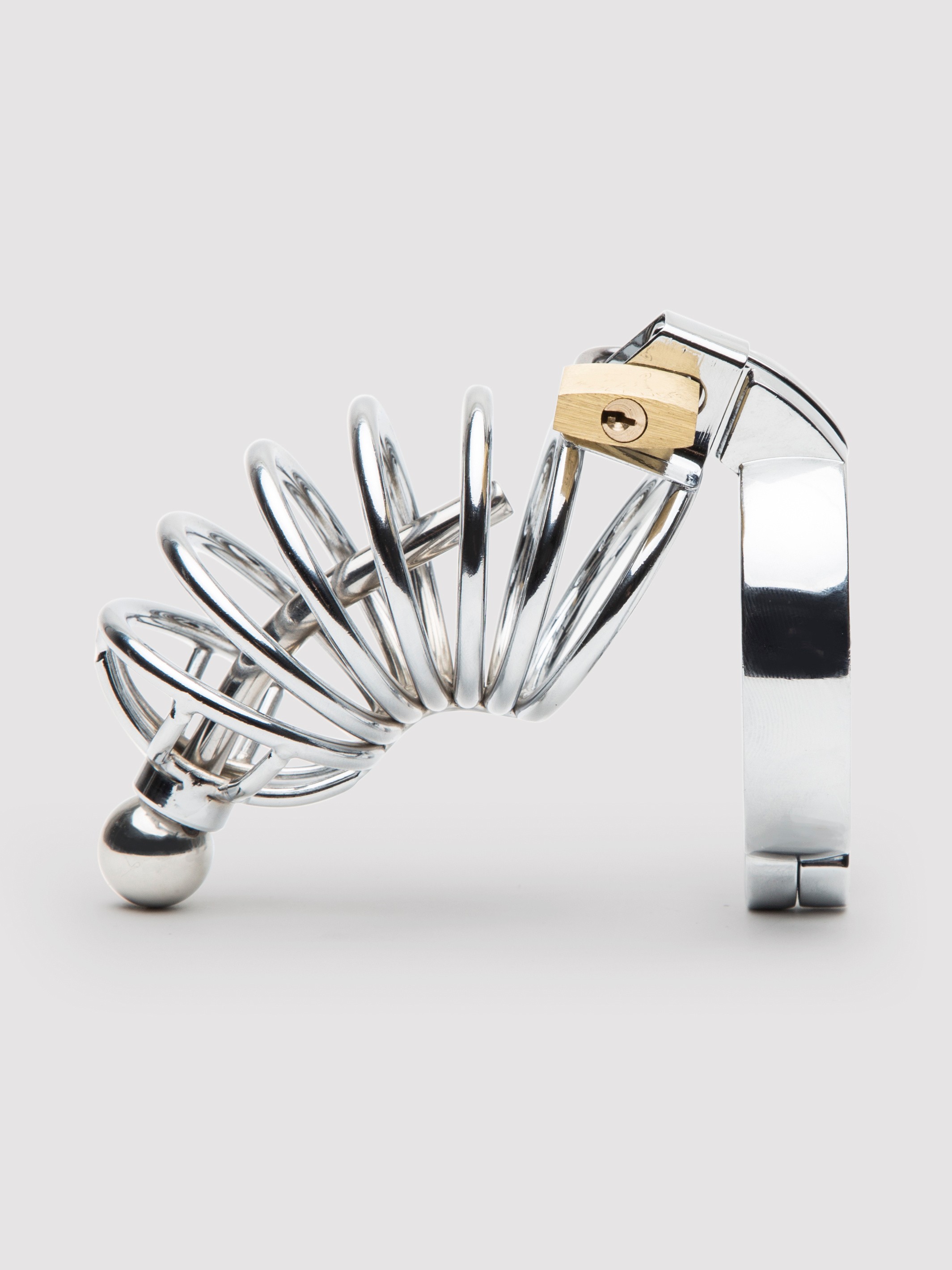 Impound Corkscrew Male Chastity Cage with Urethral Sound, Silver, hi-res