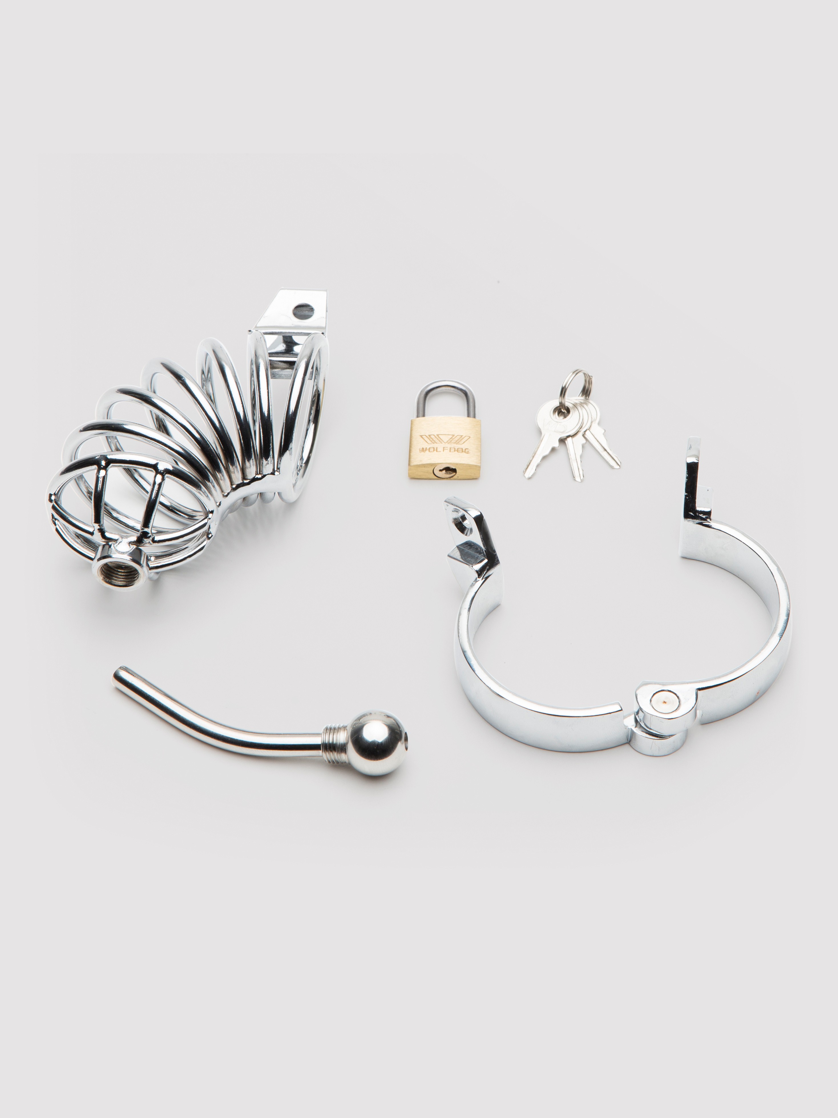 Impound Corkscrew Male Chastity Cage with Urethral Sound, Silver, hi-res