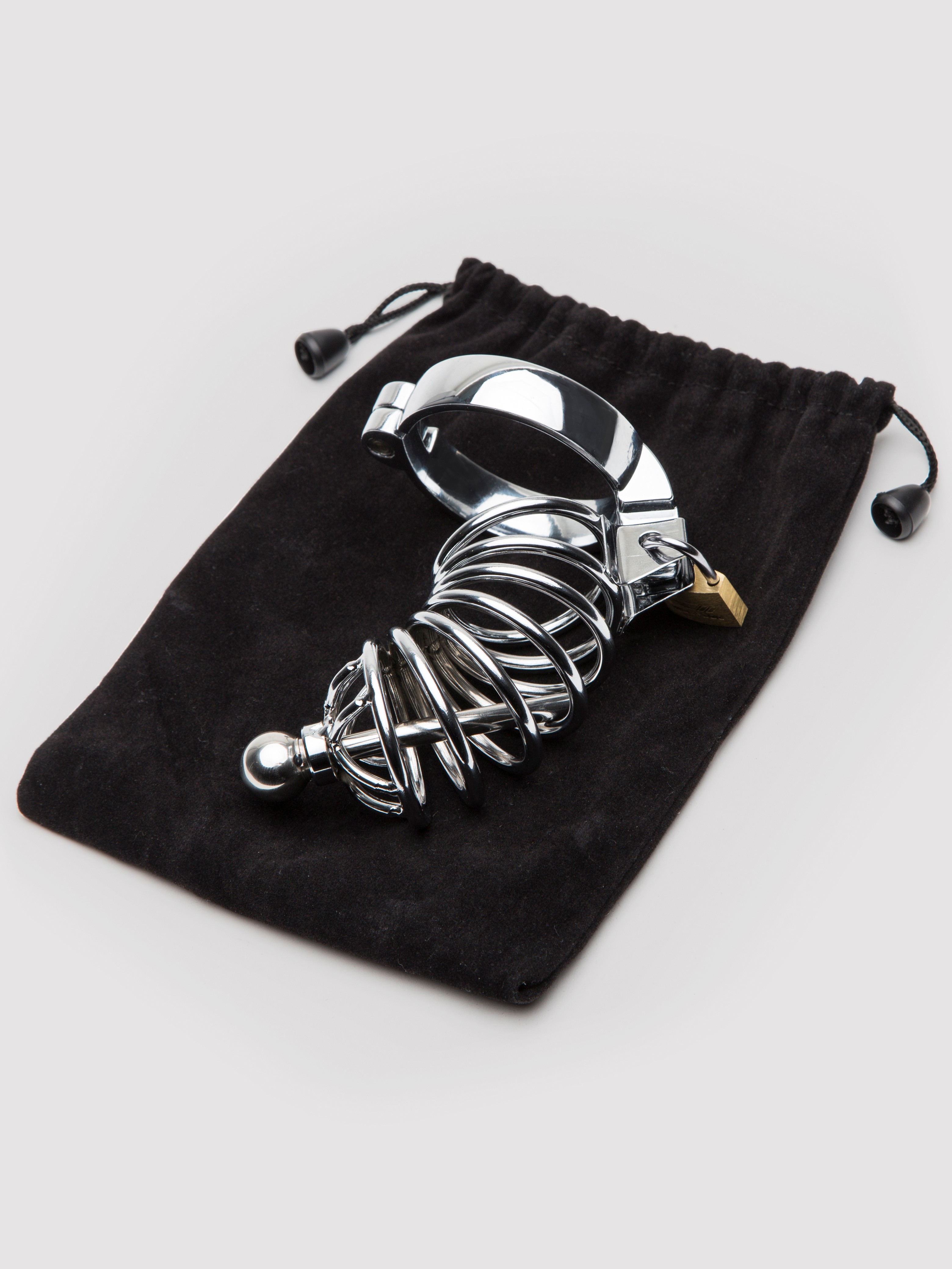 Impound Corkscrew Male Chastity Cage with Urethral Sound, Silver, hi-res