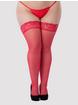 Lovehoney Sheer Lace Top Hold Ups, Red, hi-res