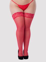 Lovehoney Sheer Lace Top Hold-Ups, Red, hi-res