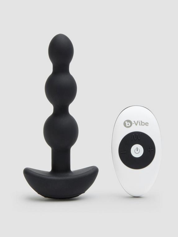 b-Vibe Triplet Rechargeable Remote Control Vibrating Anal Beads, Black, hi-res