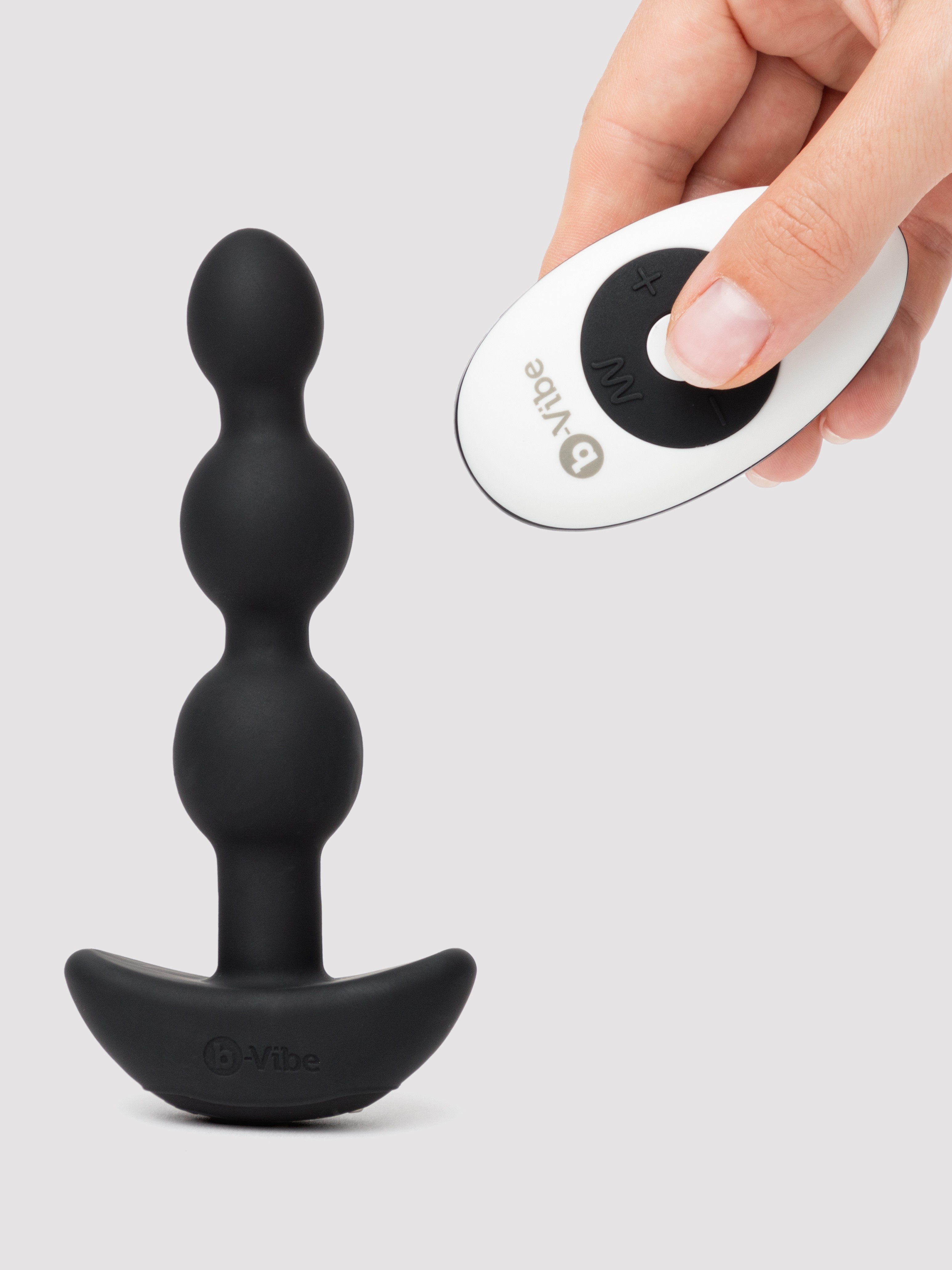 b-Vibe Triplet Rechargeable Remote Control Vibrating Anal Beads, Black, hi-res