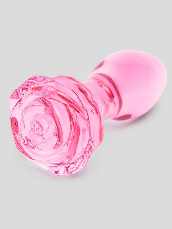 Lovehoney Full Bloom Large Rose Glass Butt Plug 4 Inch, Pink, hi-res