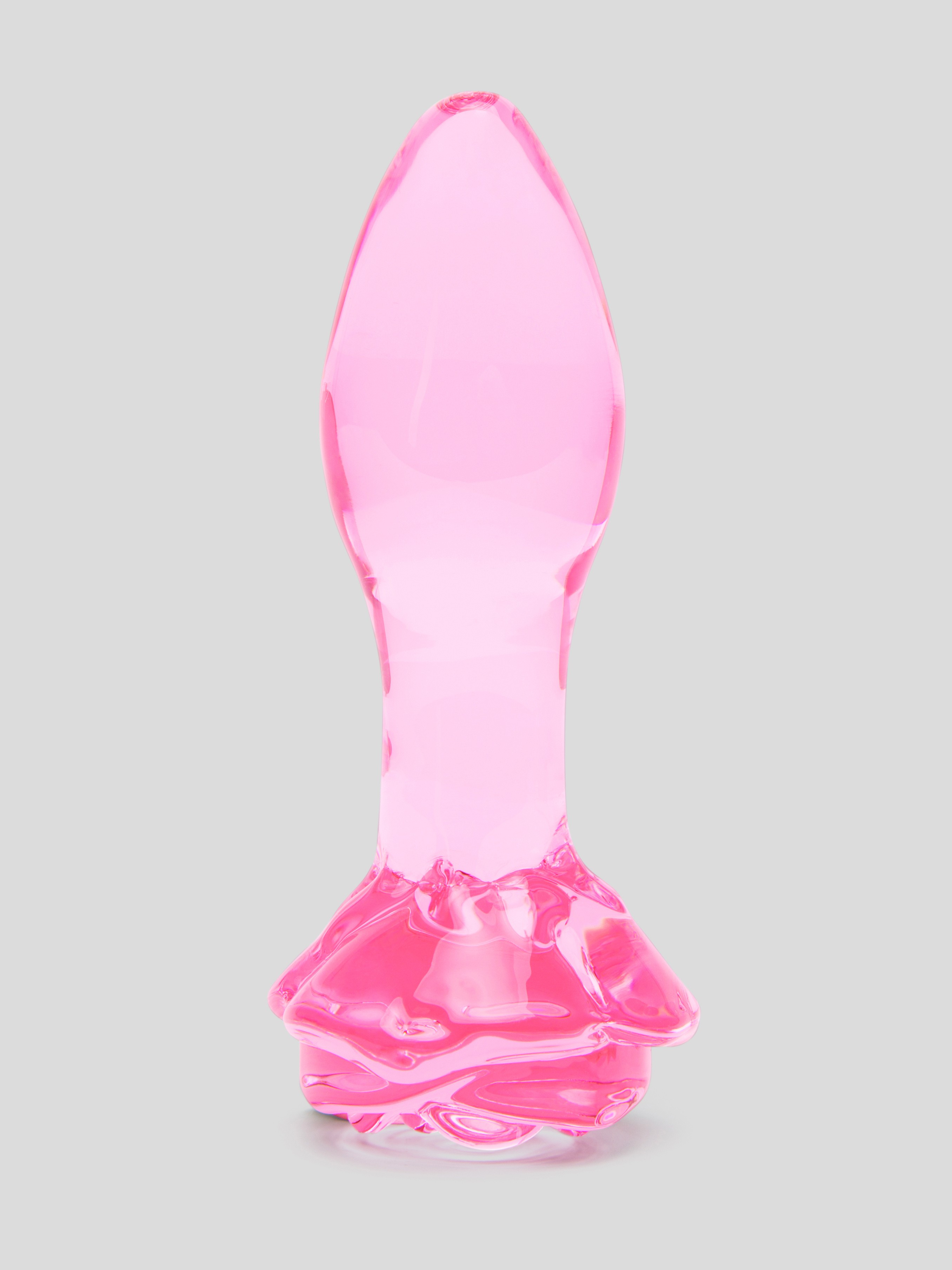 Lovehoney Full Bloom Large Rose Glass Butt Plug 4 Inch, Pink, hi-res