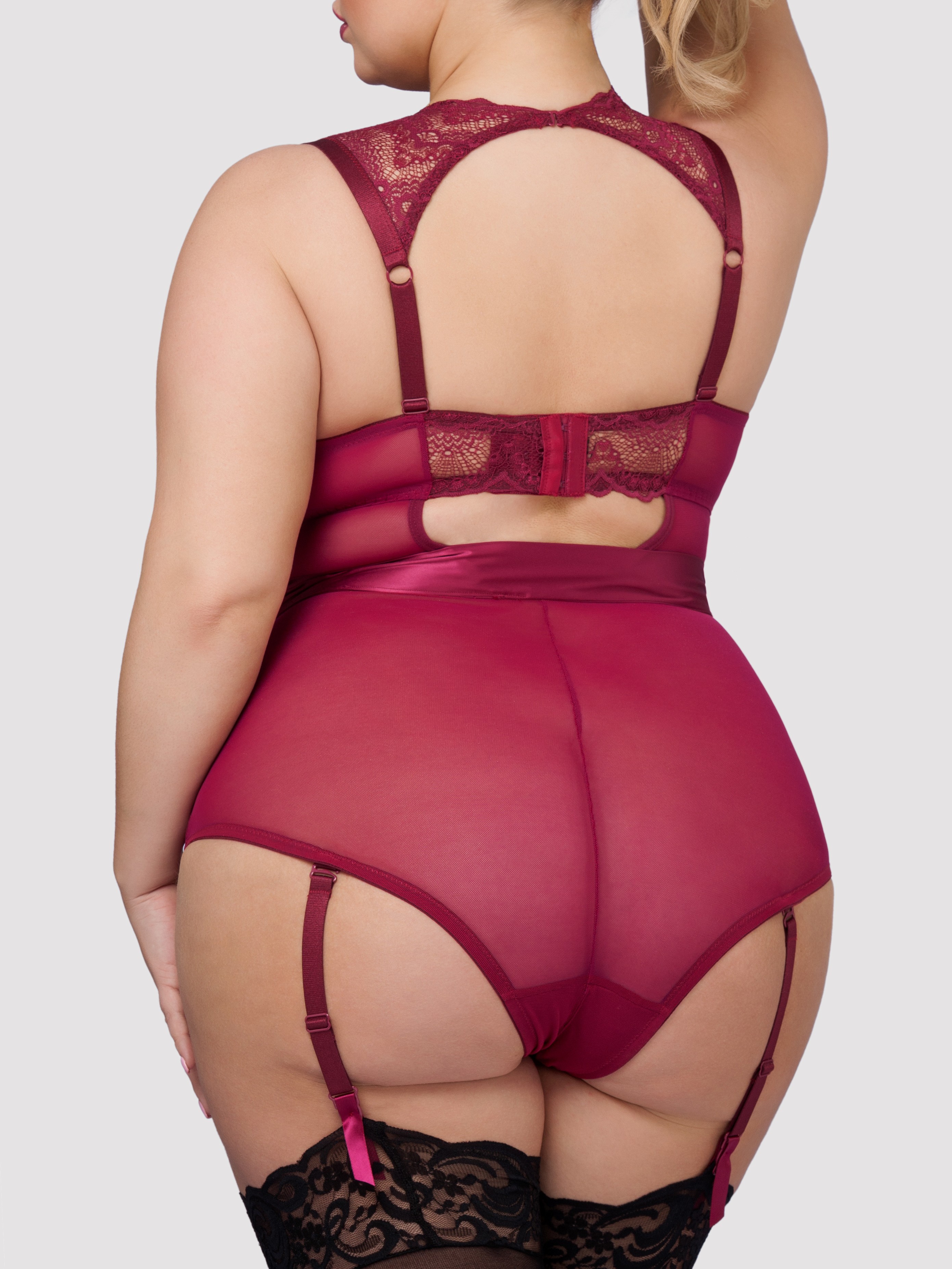 Lovehoney Moonlight Wine Crotchless Plunge Body, Red, hi-res