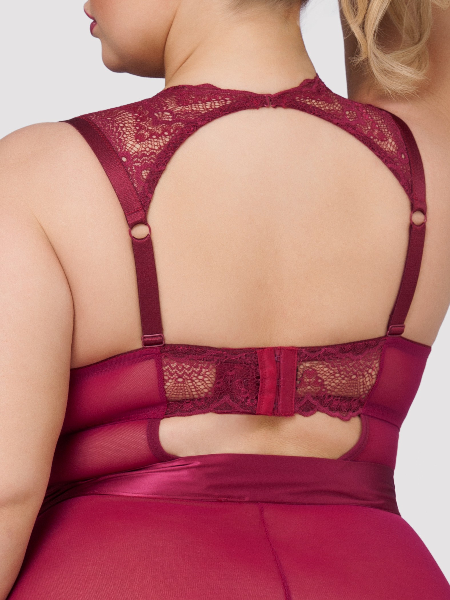 Lovehoney Moonlight Wine Crotchless Plunge Body, Red, hi-res