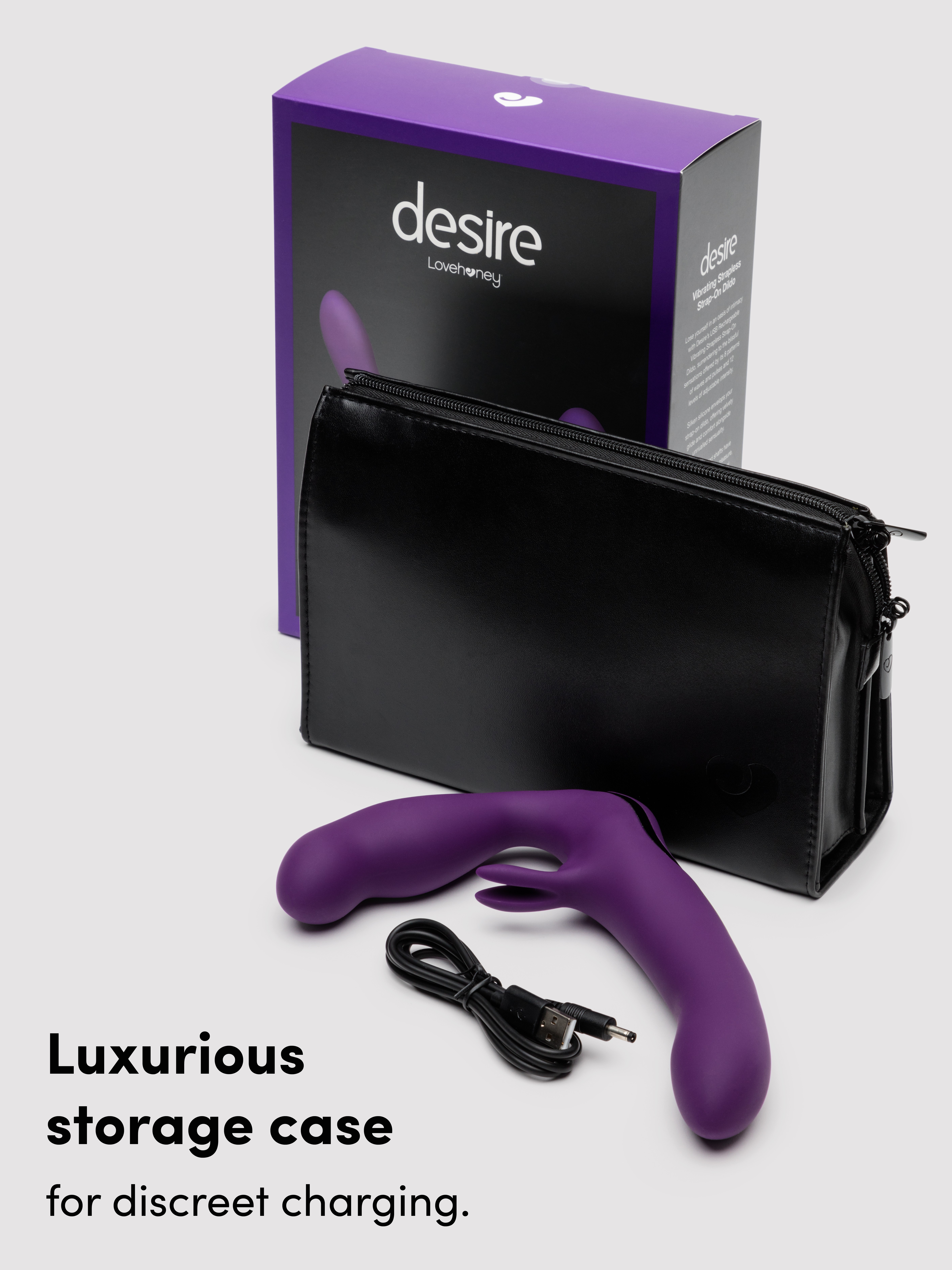 Desire Luxury Rechargeable Strapless Strap-On Dildo Vibrator, Purple, hi-res