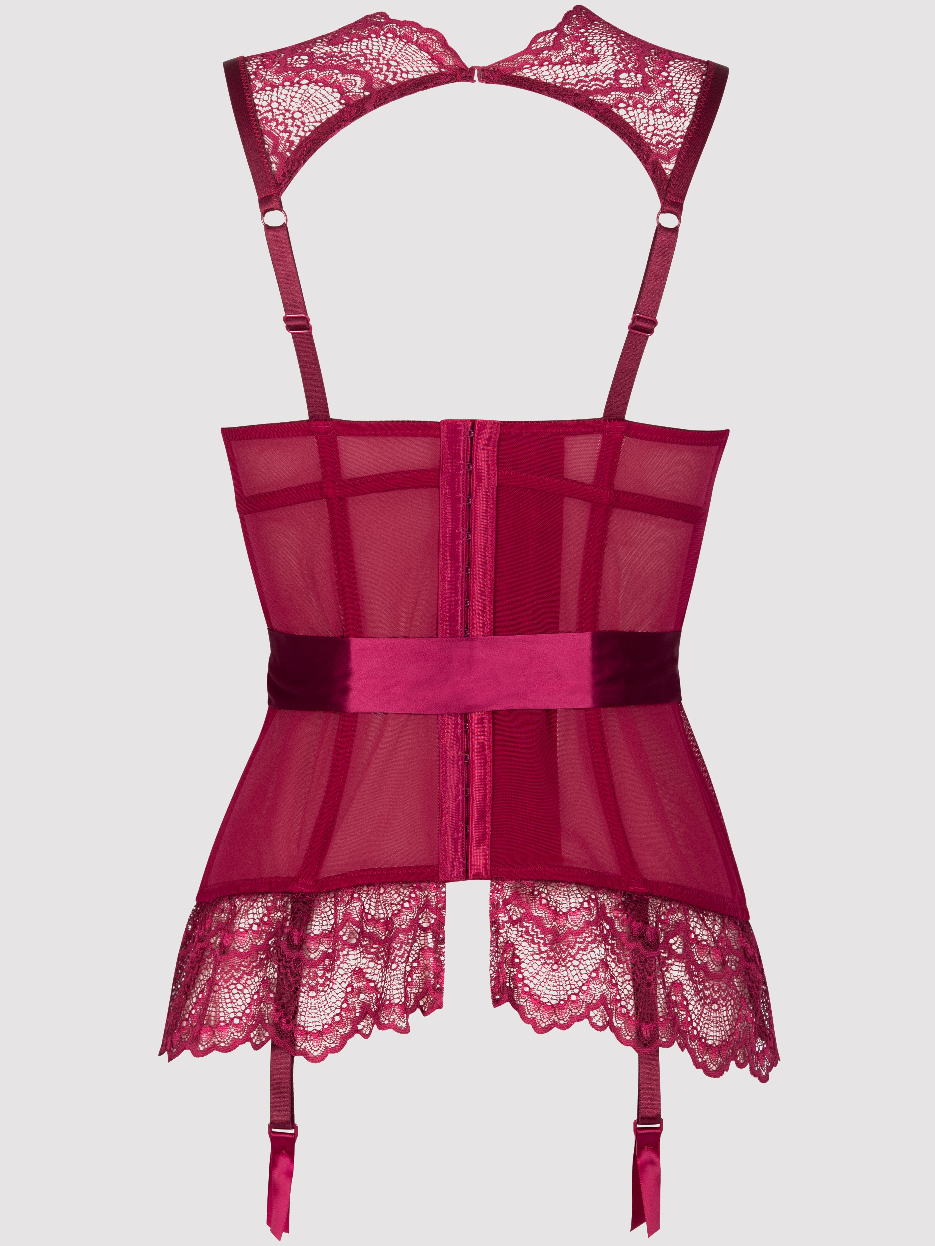 Lovehoney Moonlight Wine Plunge Basque Set, Red, hi-res