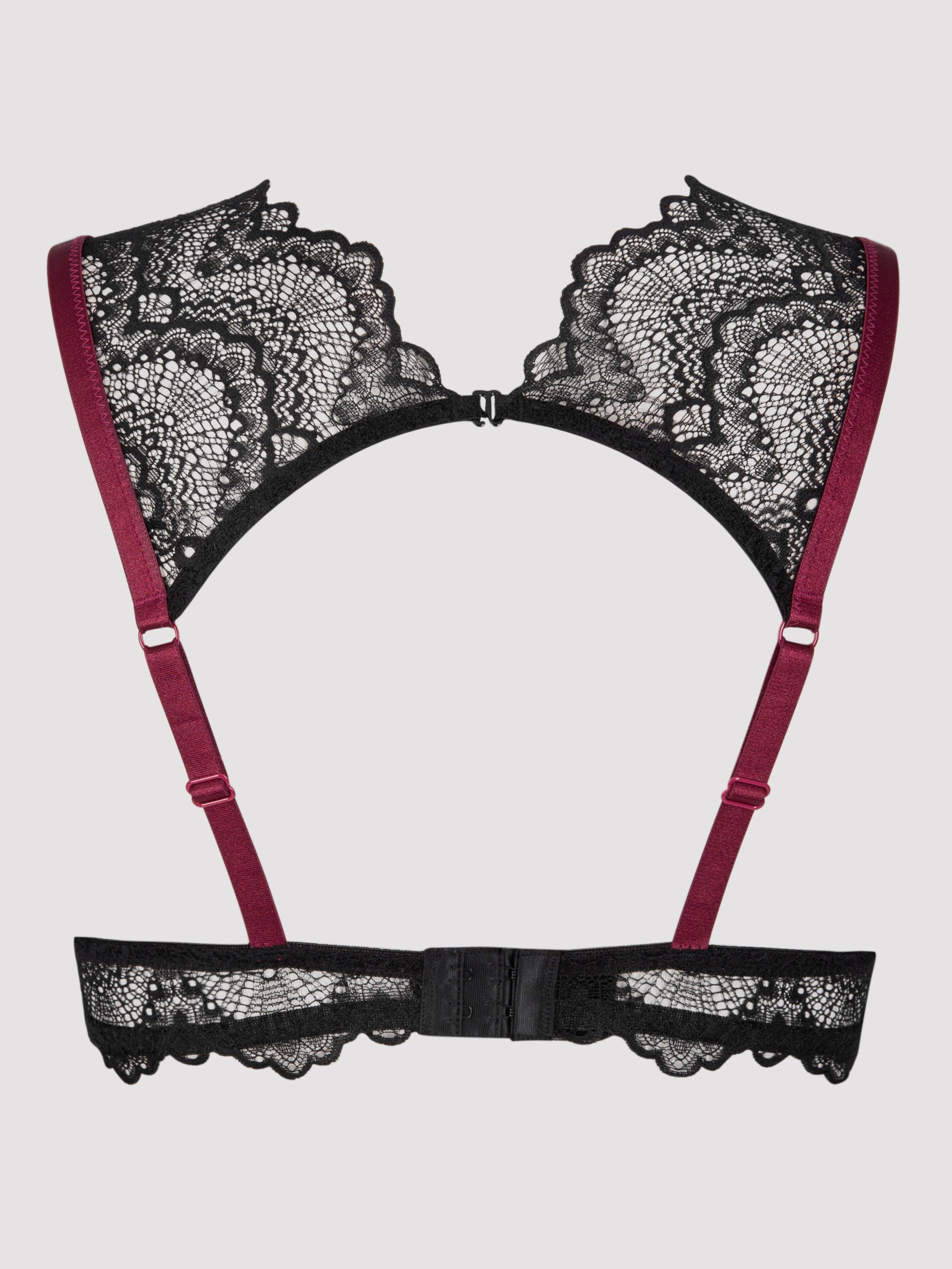 Lovehoney Moonlight Black Peekaboo Bra and Garter Panties Set, Black, hi-res