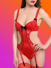 Lovehoney Seduce Me Push-Up Crotchless Cut-Out Body, Red, hi-res