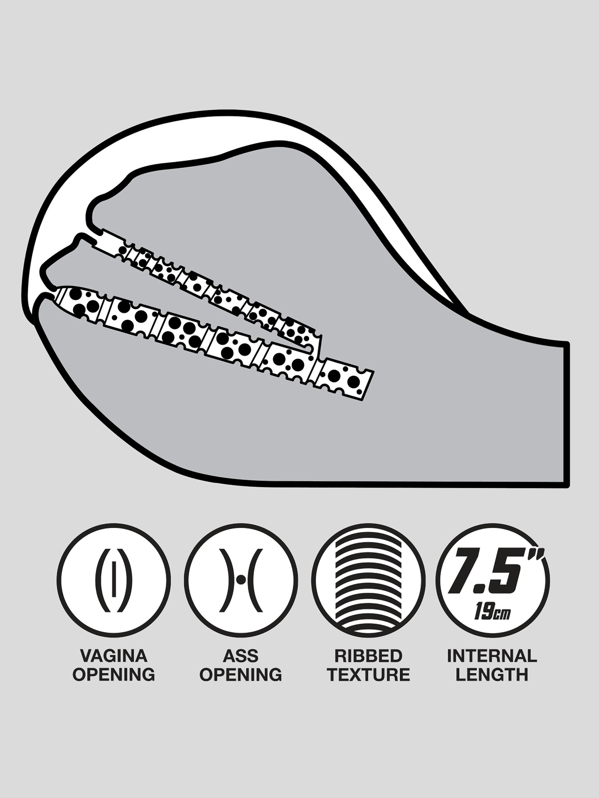 THRUST Pro Elite Tiana Ribbed Vagina and Ass Masturbator 7kg, Flesh Brown, hi-res