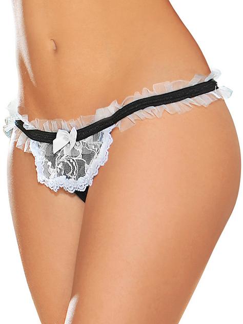 Escante Crotchless French Maid Thong, Black, hi-res