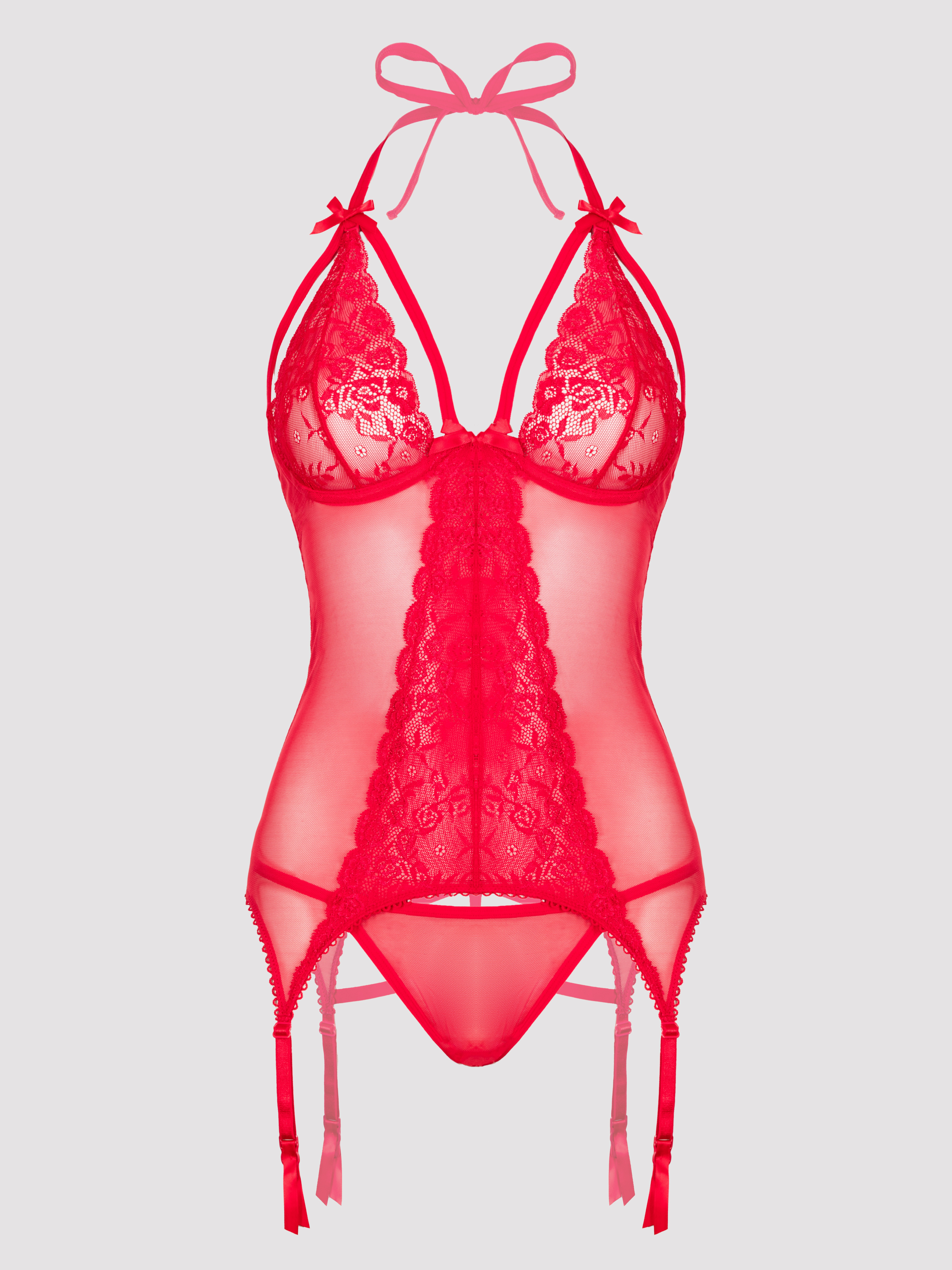 Lovehoney Plus Size Wild Romance Red Basque Set, Red, vanilla