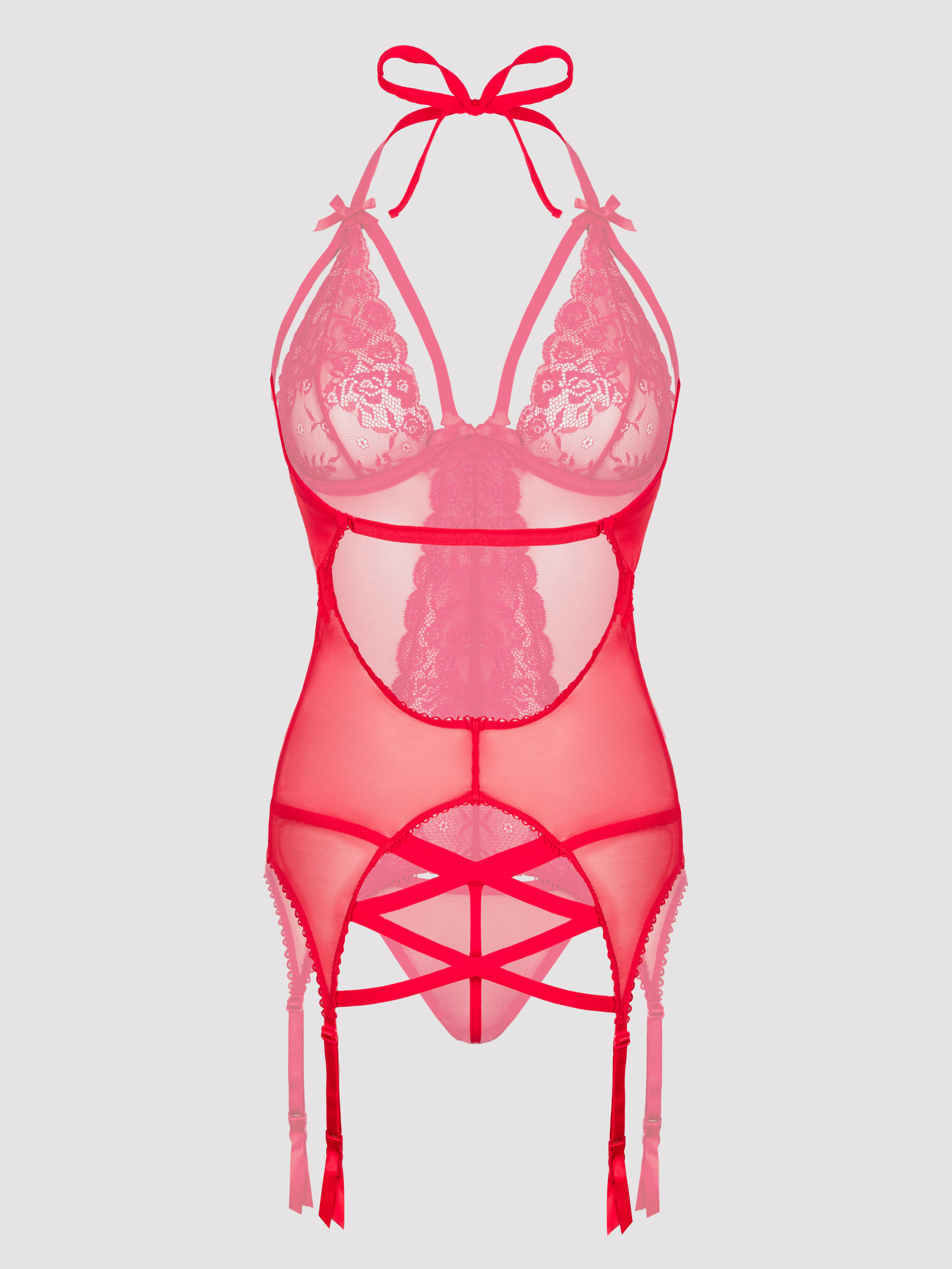 Lovehoney Wild Romance Red Basque Set, Red, hi-res