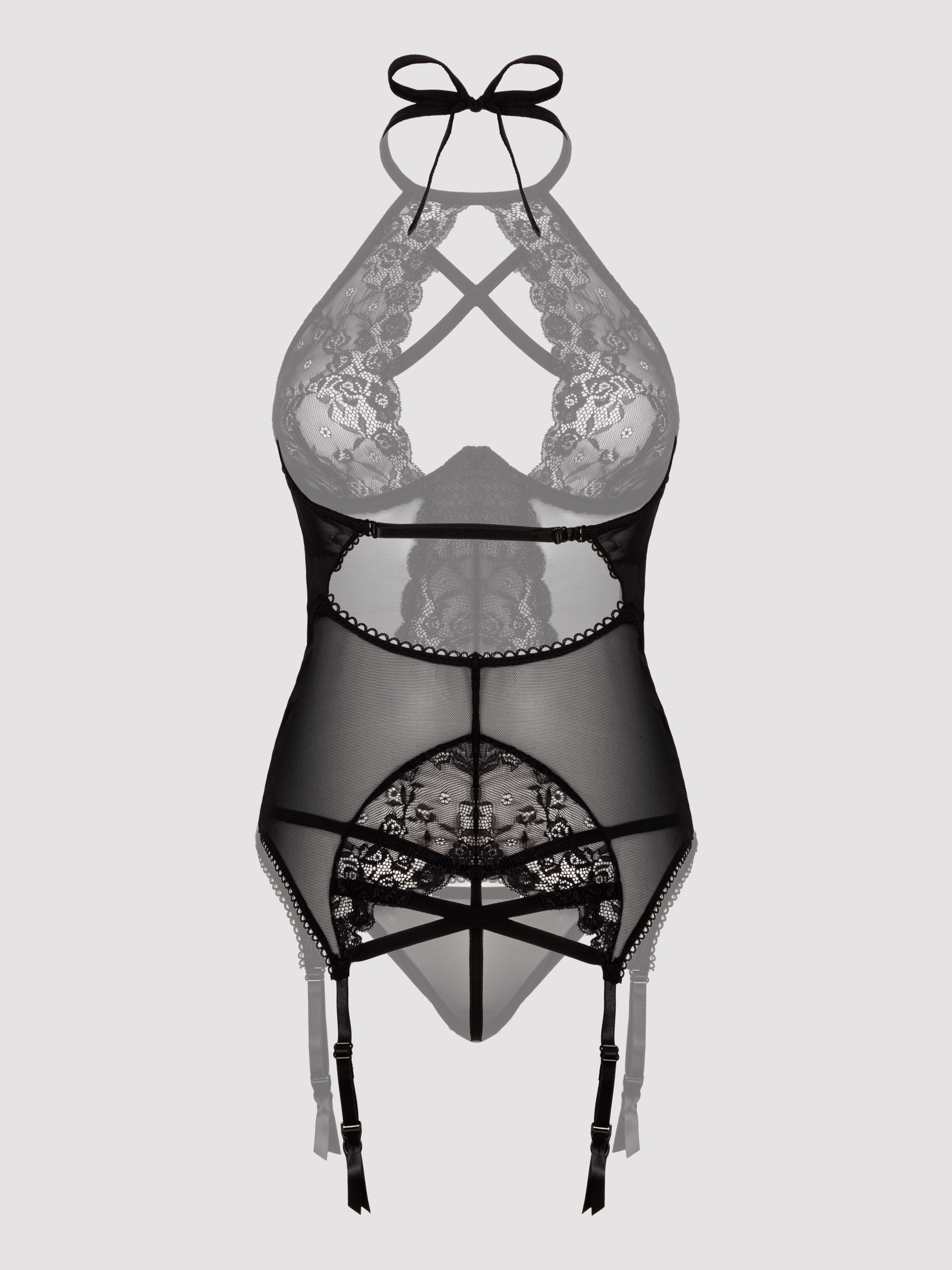 Lovehoney Twilight Temptation Halterneck Basque Set, Black, vanilla