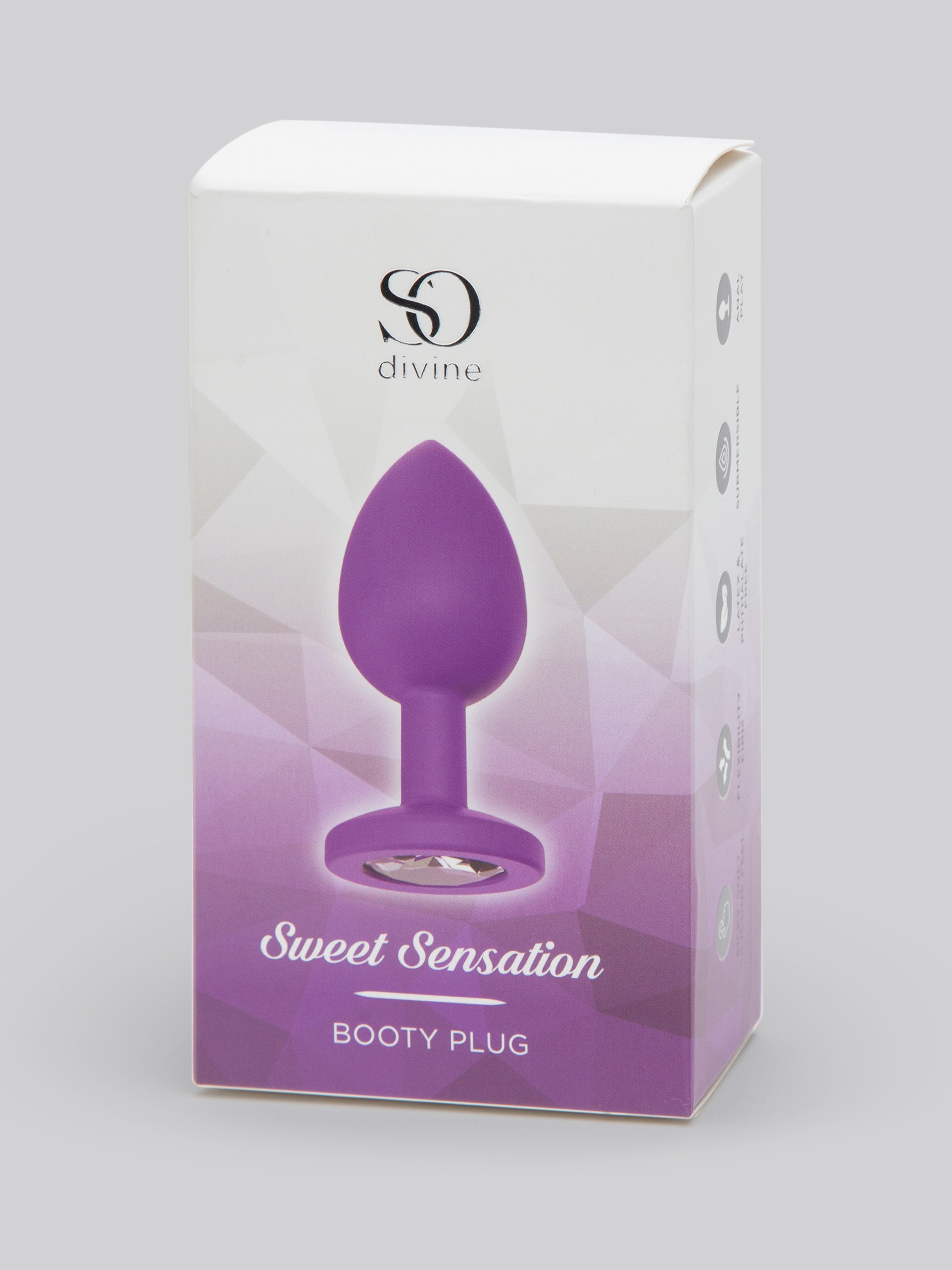So Divine Sweet Sensation Small Clear Crystal Butt Plug 2.5 Inch, Purple, hi-res
