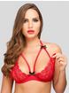 Lovehoney Plus Size Underwired Lace Triangle Bra and Crotchless G-String Set, Red, hi-res