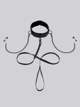Bondage Boutique Black Rose Collar with Nipple Clamps