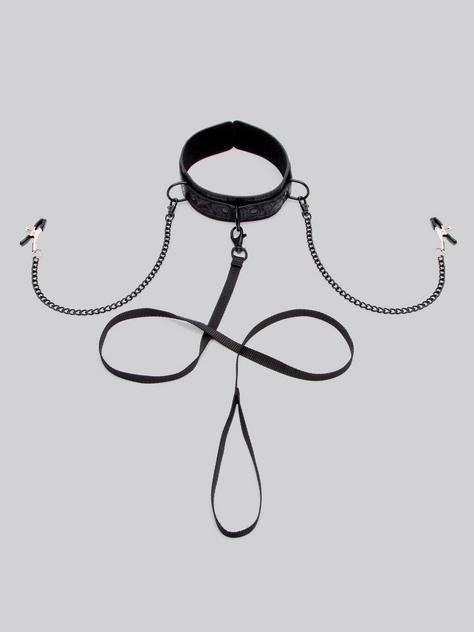 Black Rose Halsband mit Nippelklemmen, Schwarz, hi-res