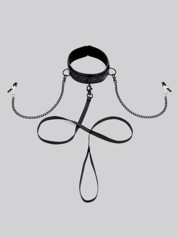 Black Rose Halsband mit Nippelklemmen, Schwarz, hi-res