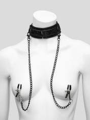 Bondage Boutique Black Rose Collar with Nipple Clamps, Black, hi-res