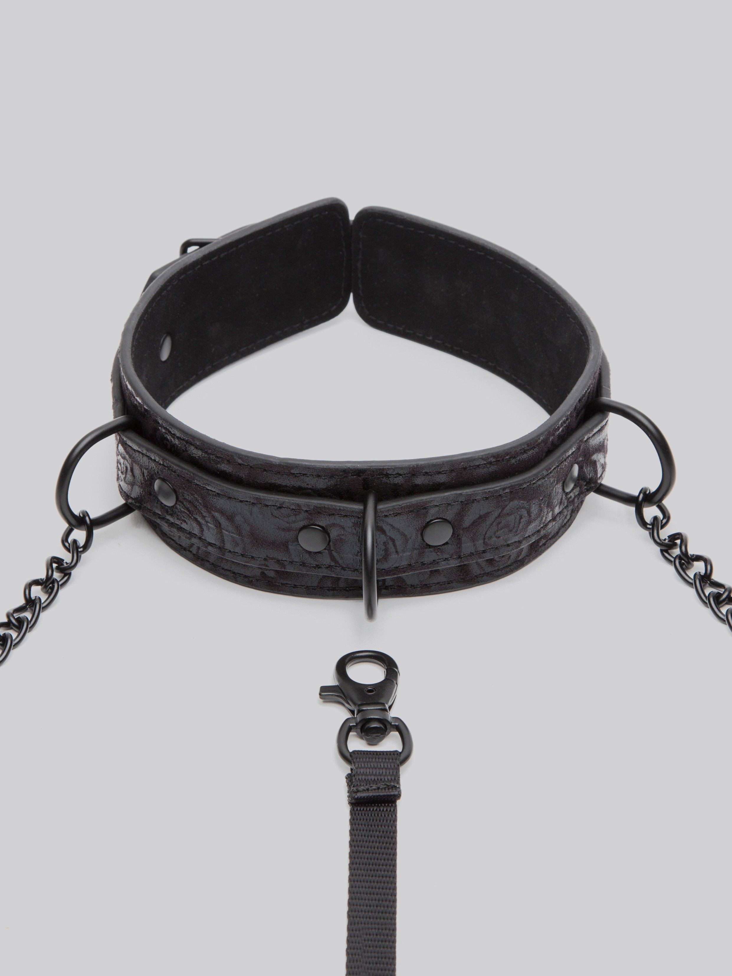 Bondage Boutique Black Rose Collar with Nipple Clamps, Black, hi-res