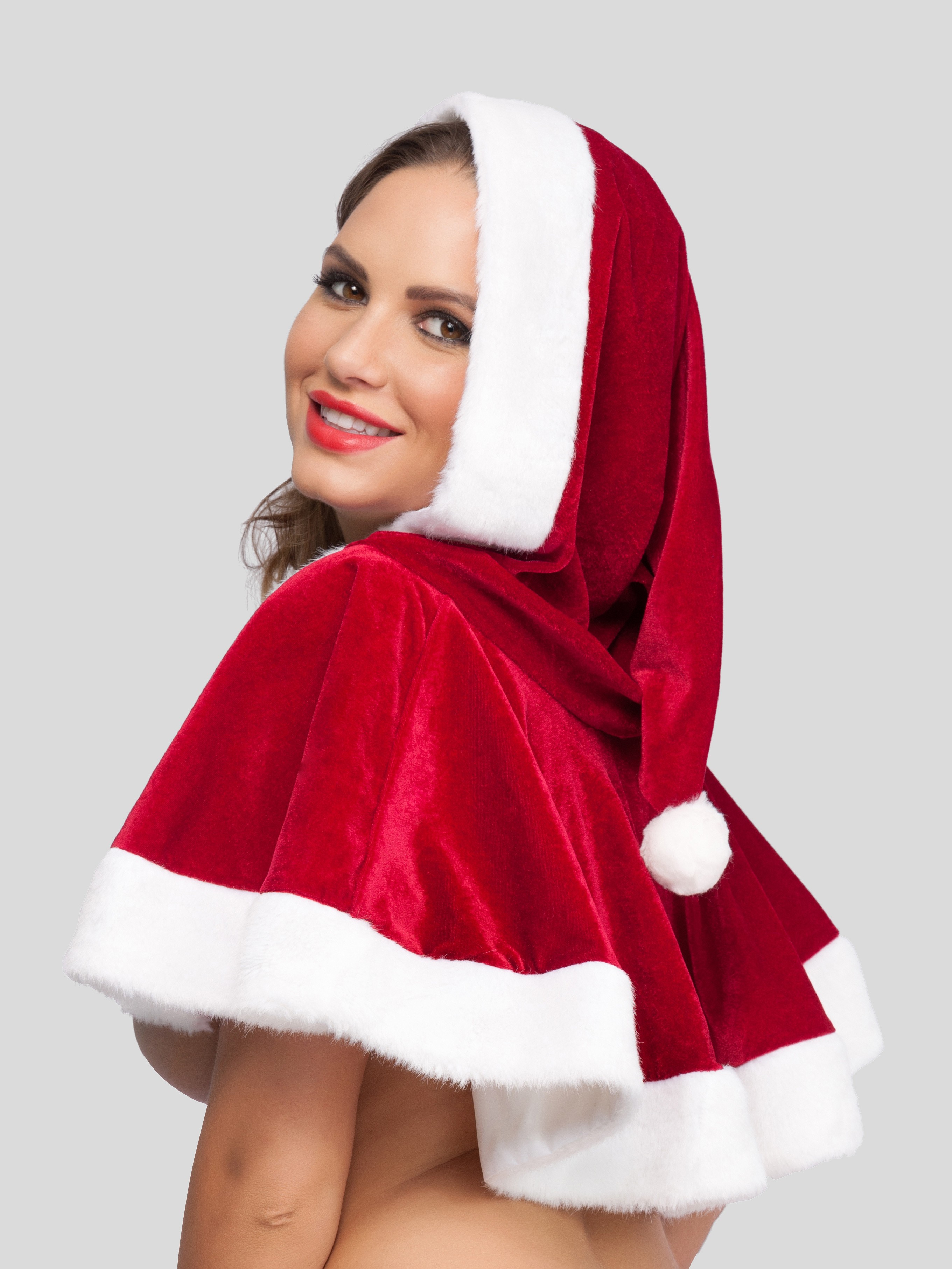 Miss Santa Faux Fur Trim Cape, Red, hi-res