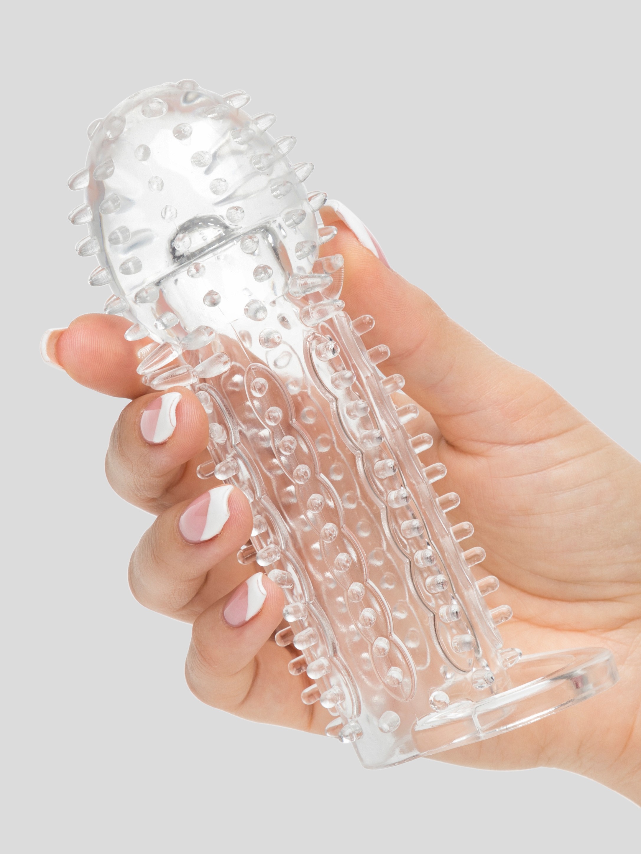 BASICS 2 Extra Inches Clear Textured Penis Extender, Clear, hi-res