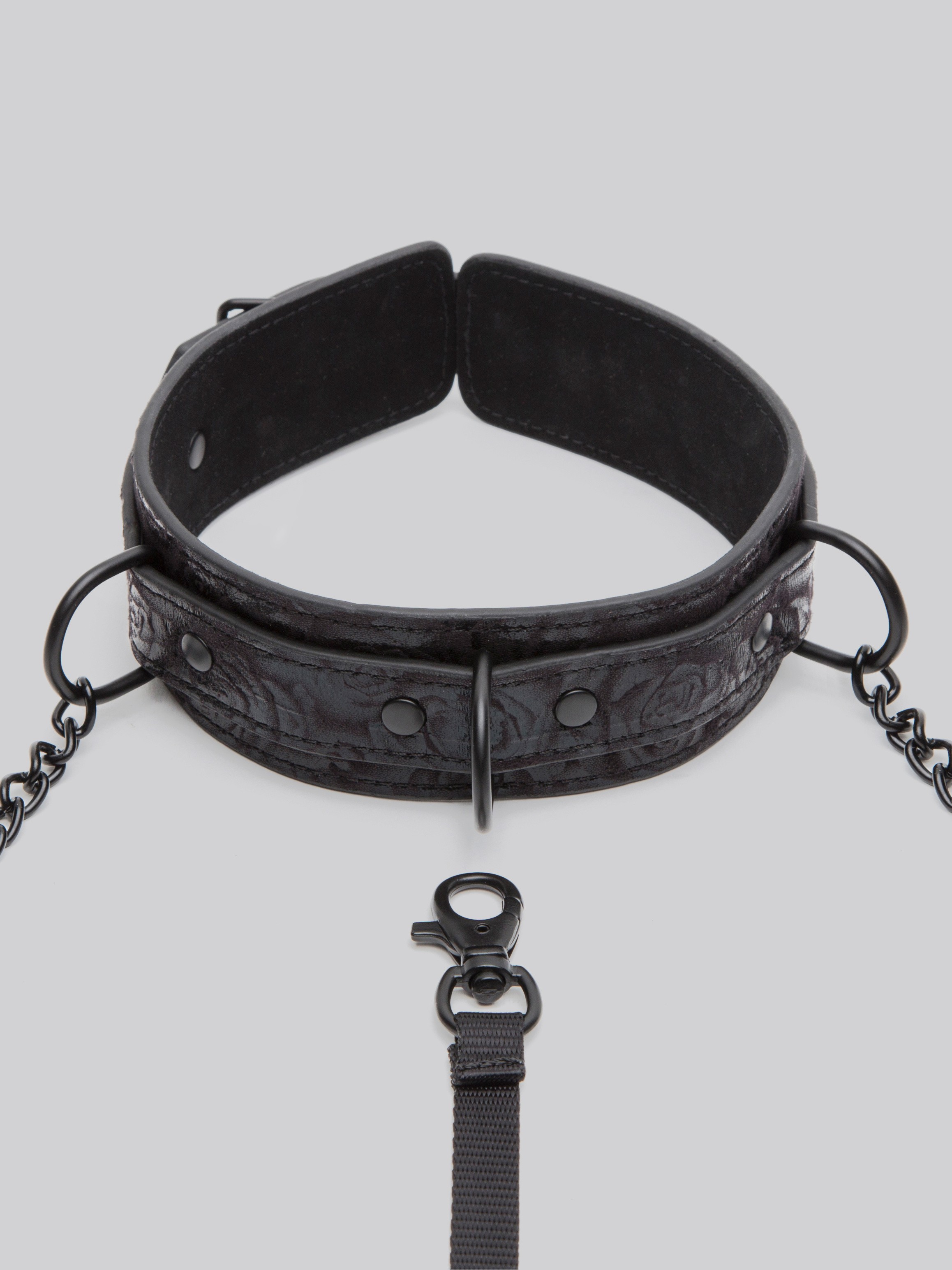 Bondage Boutique Black Rose Wrist-to-Collar Restraint Set, Black, hi-res