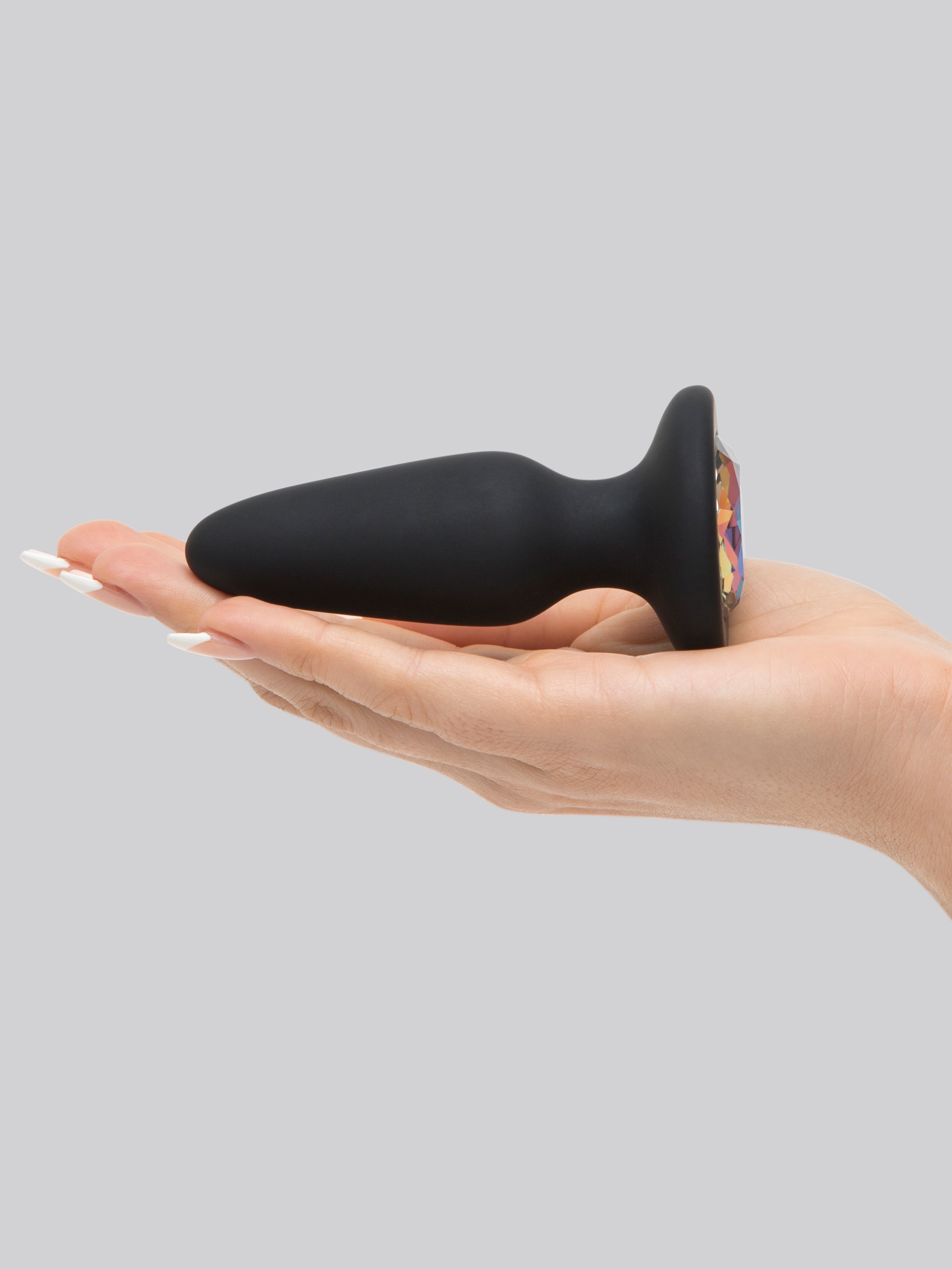 Glams Large Silicone Butt Plug with Rainbow Crystal 4 Inch, Rainbow, hi-res