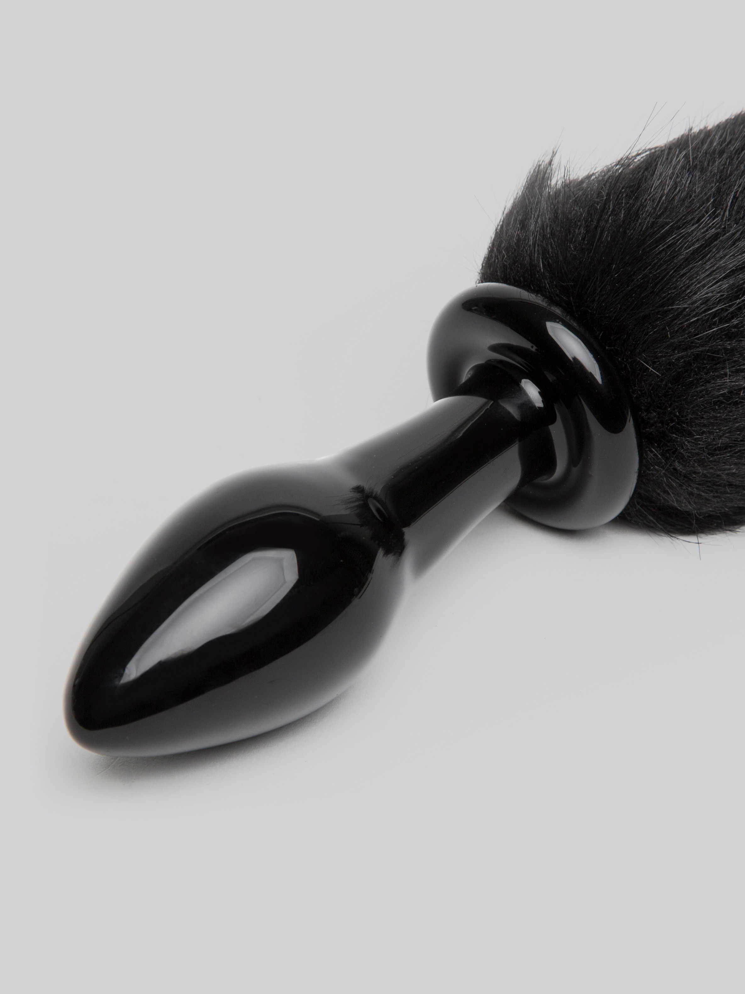 DOMINIX Deluxe Glass Faux Fur Animal Tail Butt Plug, Black, hi-res