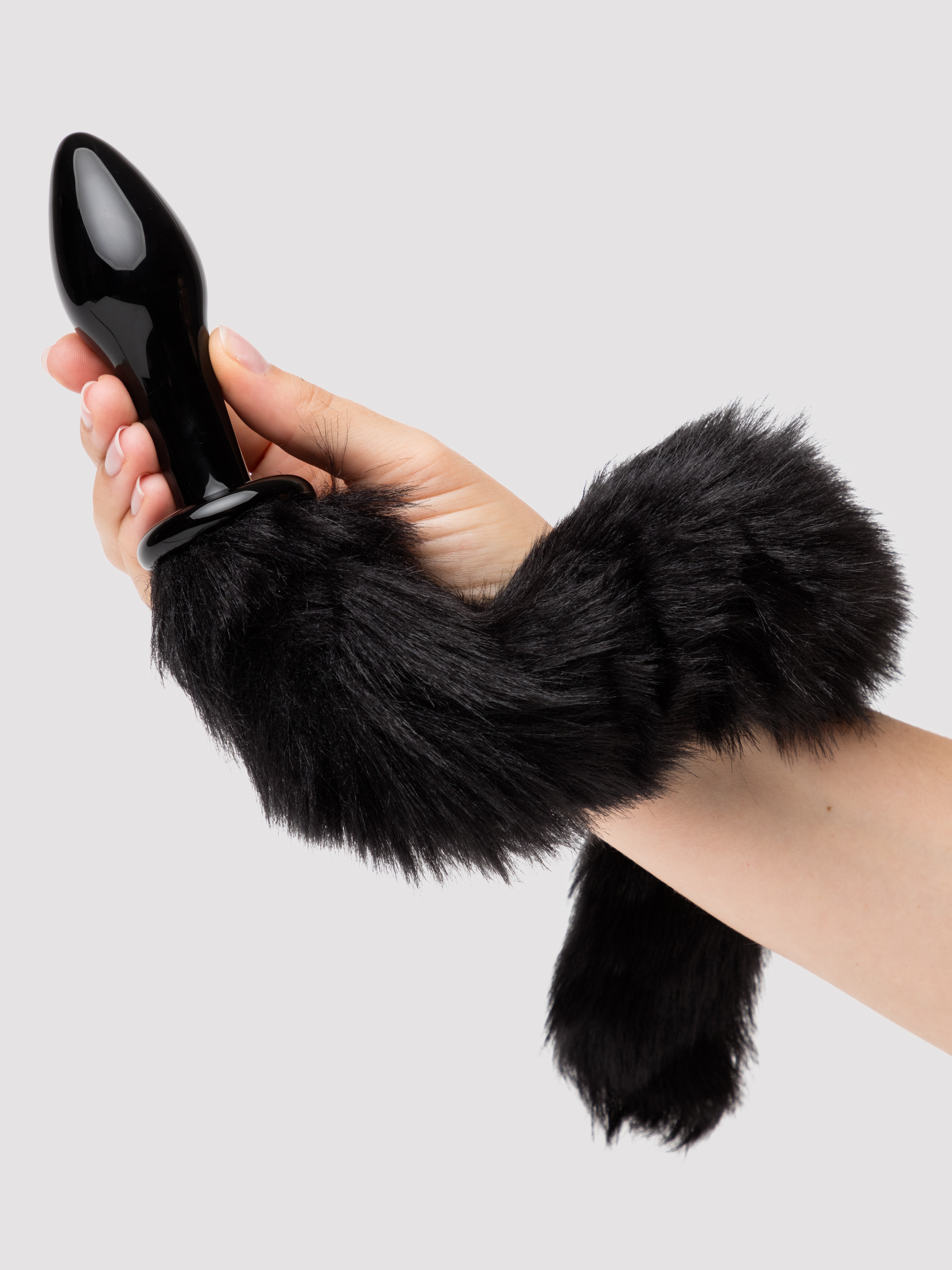 DOMINIX Deluxe Glass Faux Fur Animal Tail Butt Plug, Black, hi-res
