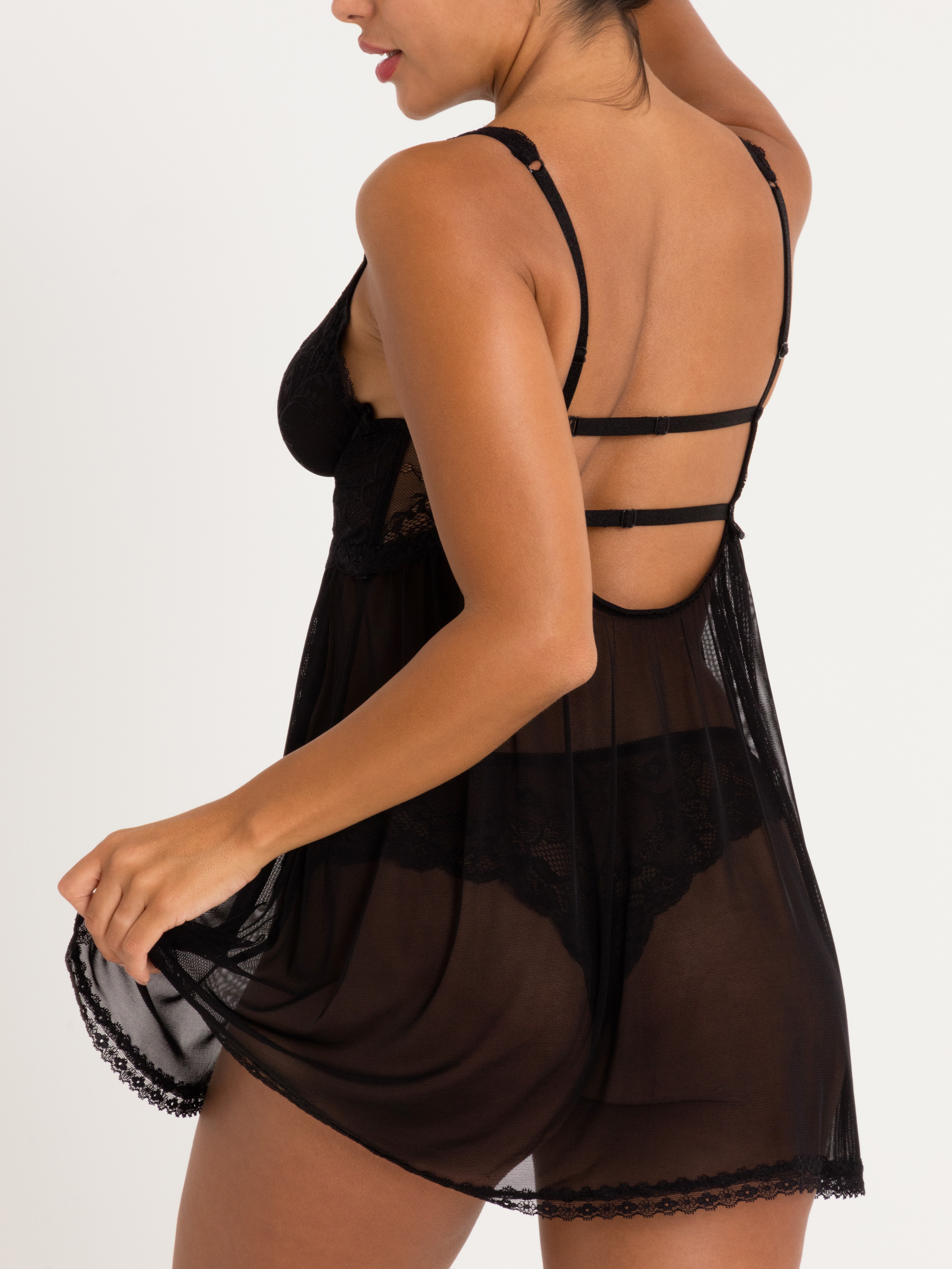 Lovehoney Plus Size Love Me Lace Red Soft Cup Babydoll Set, Black, vanilla